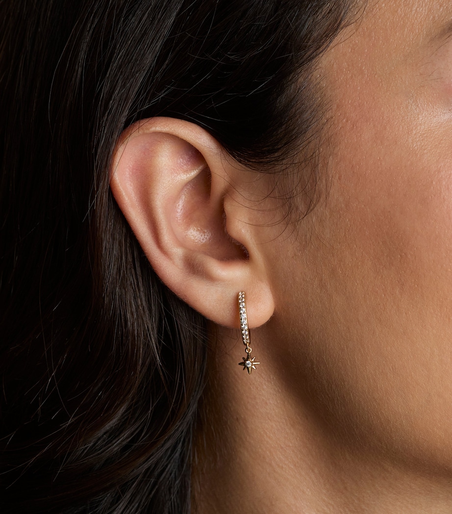 Yellow Gold-Plated Silver and Crystal Twilight Star Hoop Earrings GOLD Image 2