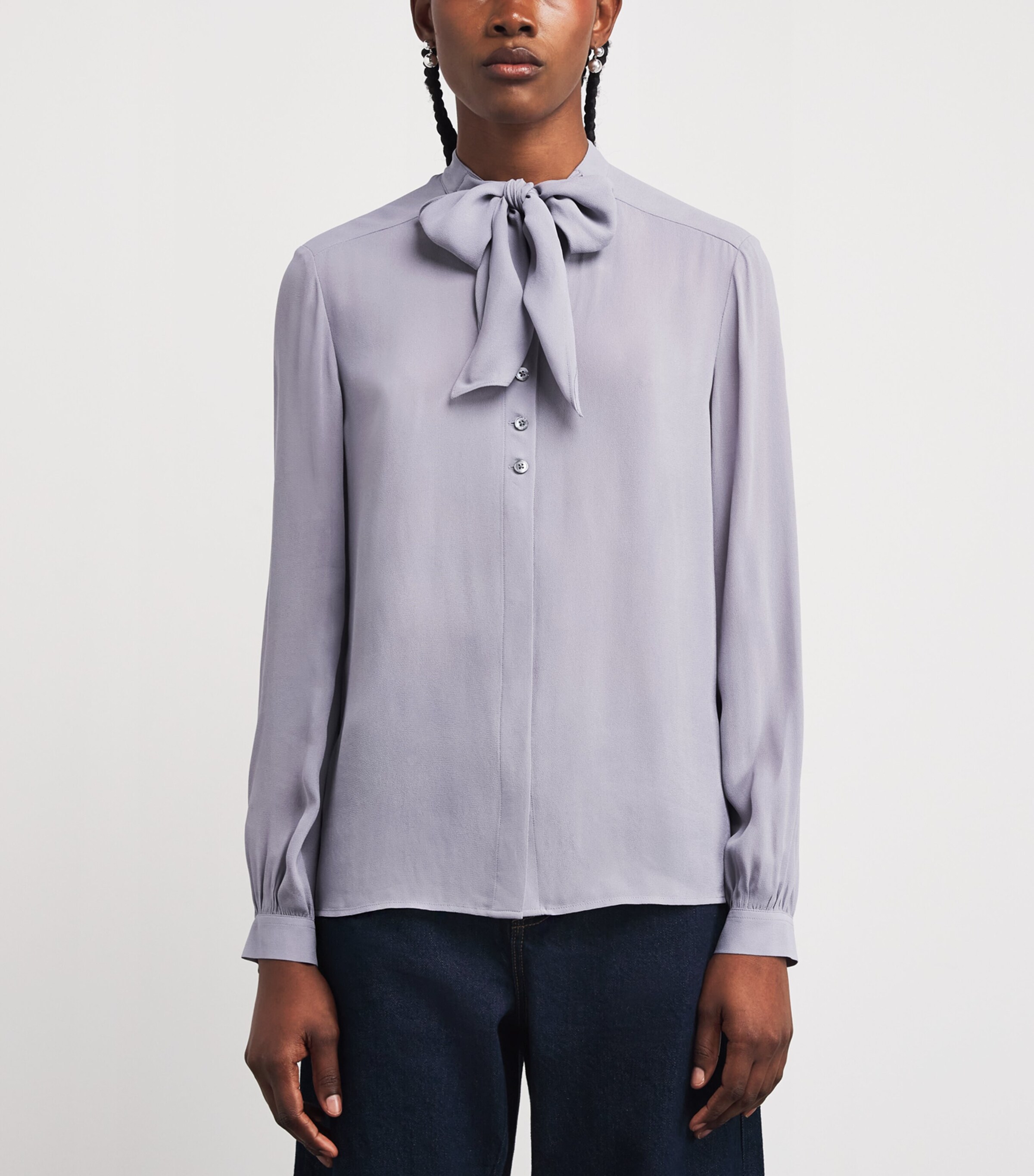 Georgette Pussybow Blouse 029 GRAY Image 3