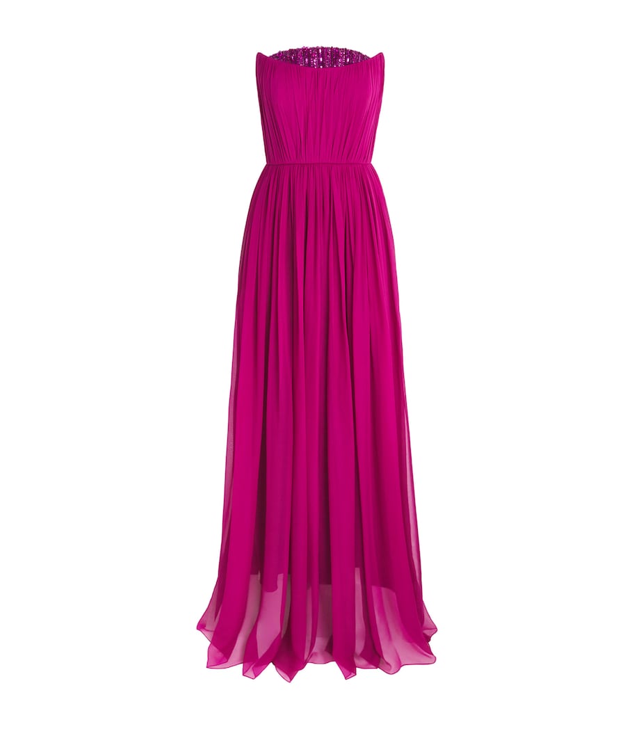 Pamella Roland Womens Silk Chiffon Embellished Gown Bordeaux Image 1