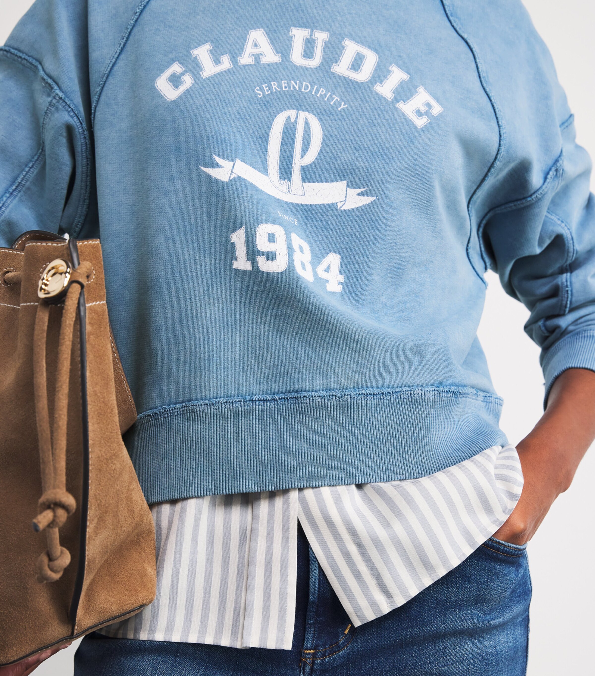 Cotton Logo Sweatshirt WASHY BLUE Image 6