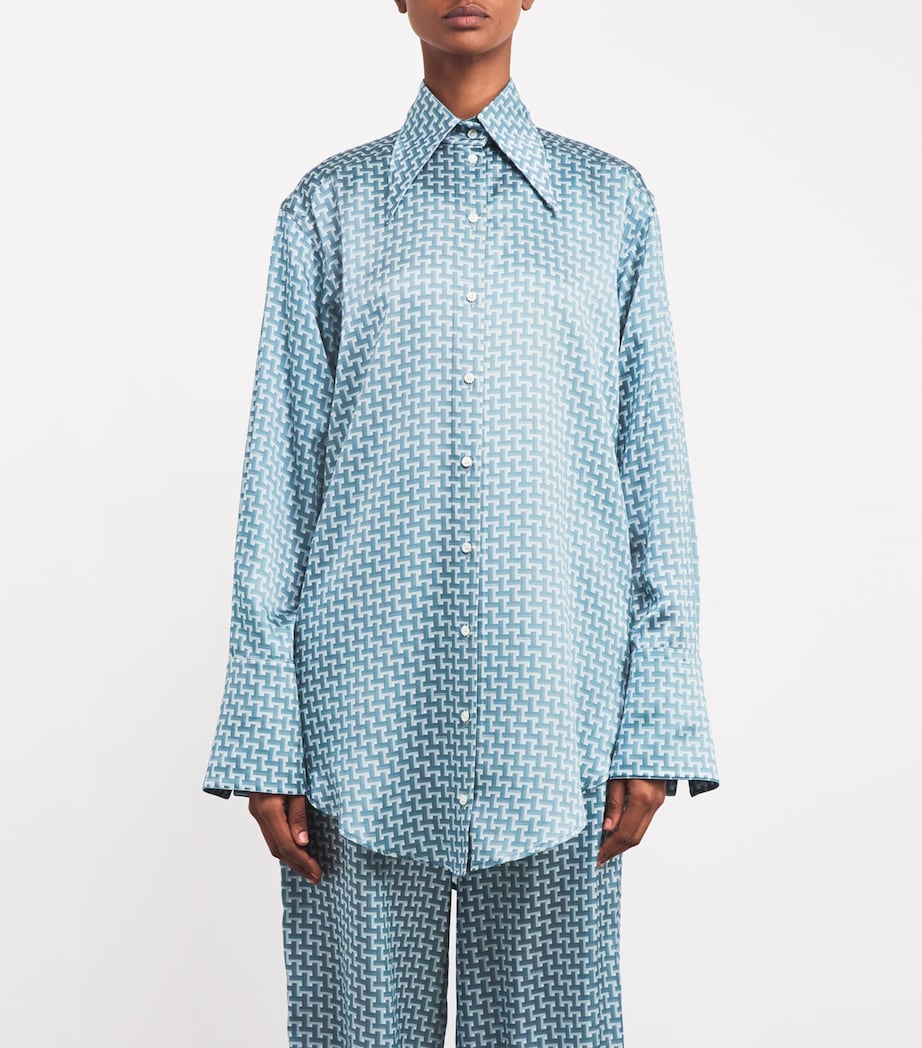 Laura Pitharas Womens Silk Oversized Tile Shirt Blue Tile Print Image 3