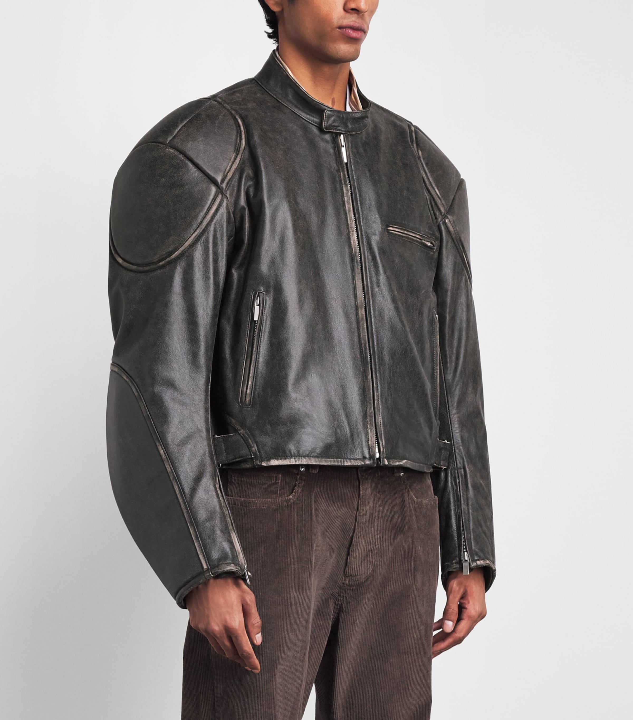 System Mens Leather Motorcycle Jacket Dark Brown Image 4