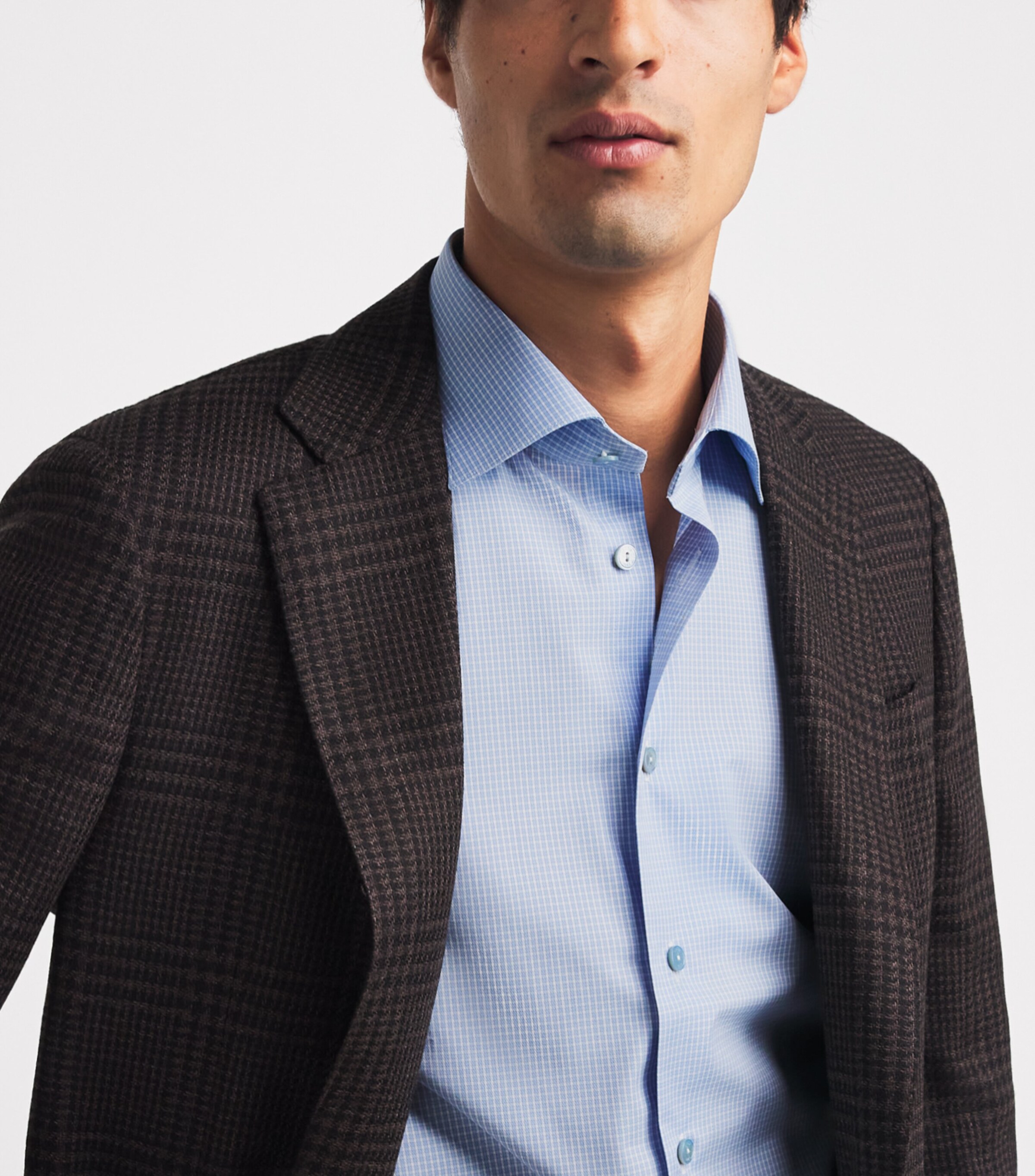 Eton Mens Supima Cotton Check Slim Fit Shirt Light Blue Image 3