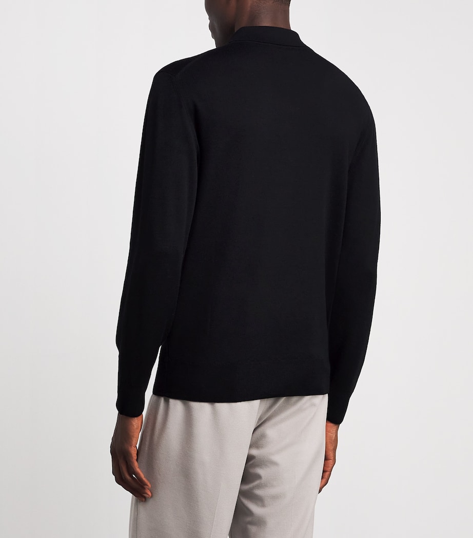 Canali Mens Wool Quarter-Zip Polo Sweater Black Image 5
