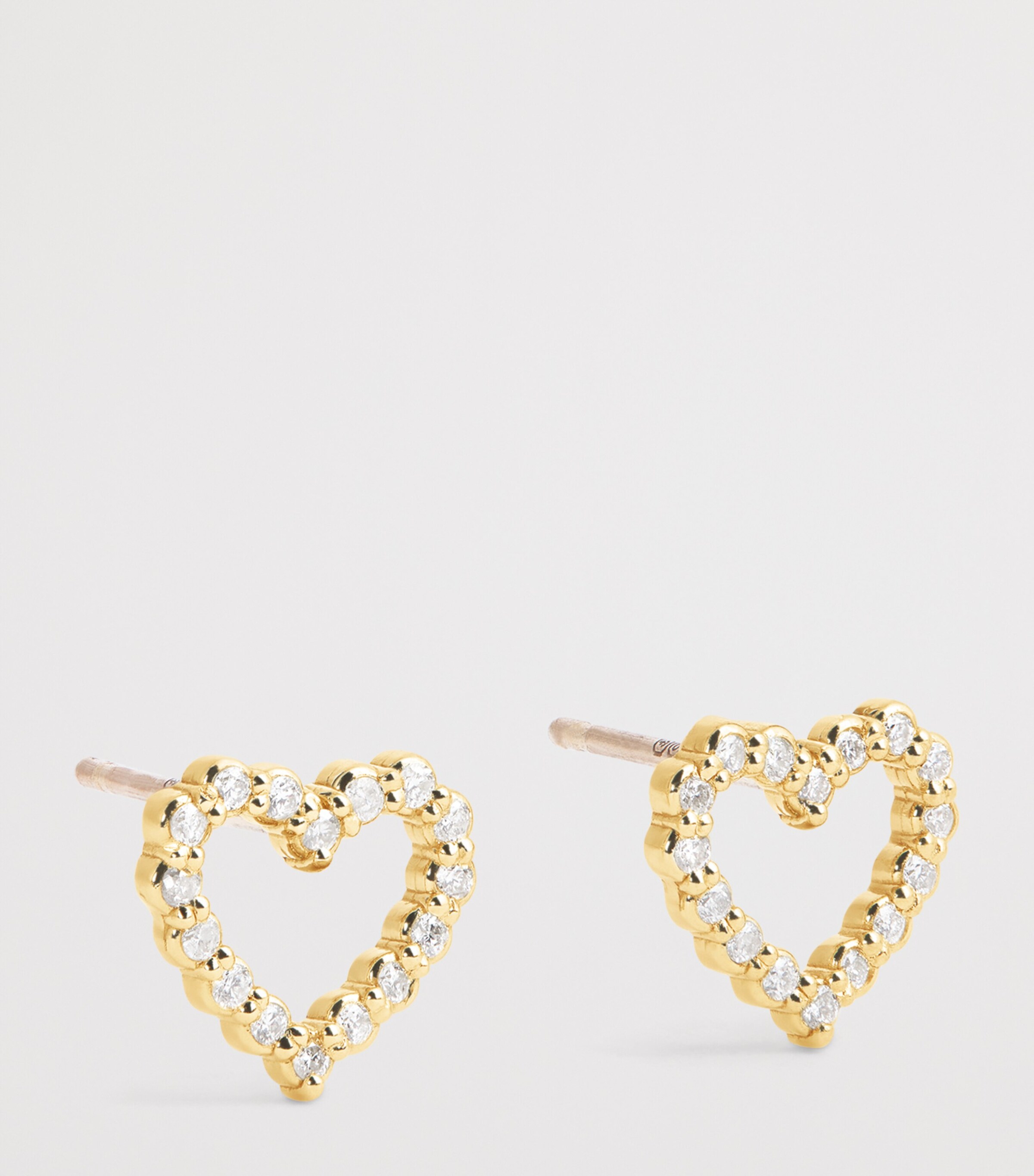 Mini Yellow Gold and Diamond Open Heart Stud Earrings YELLOW GOLD Image 3