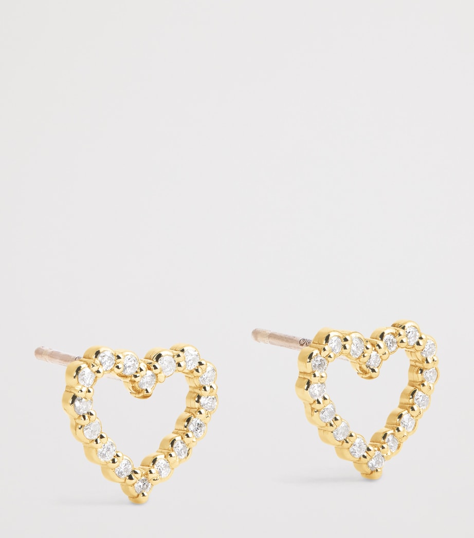 Mini Yellow Gold and Diamond Open Heart Stud Earrings YELLOW GOLD Image 3