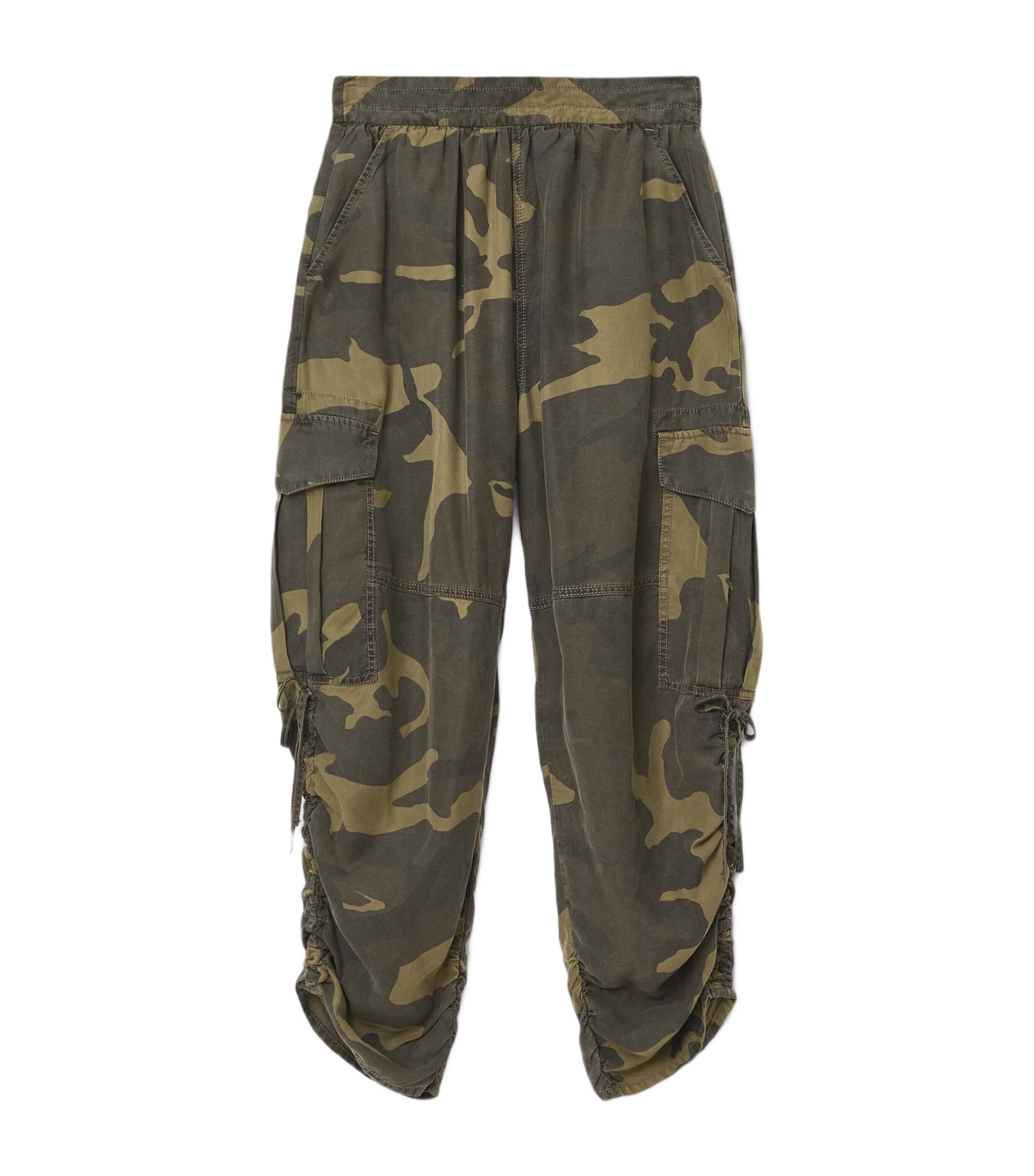 Allsaints Womens Camo Green Kaye Camouflage-print Tapered-leg High-rise Lyocell Trousers In Green