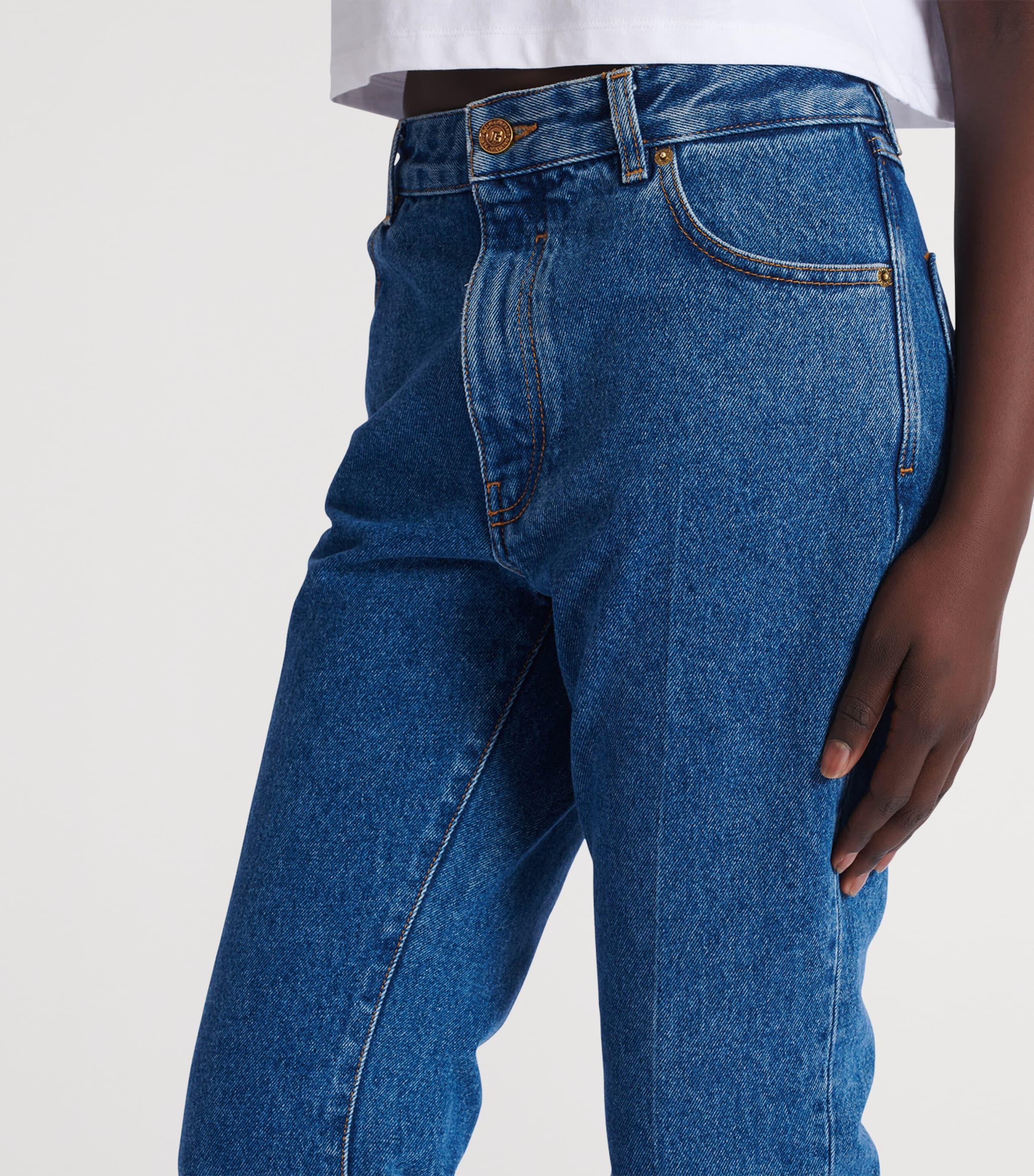 Balmain Womens Elongated Straight Jeans Bleu Jean Fonce Image 6