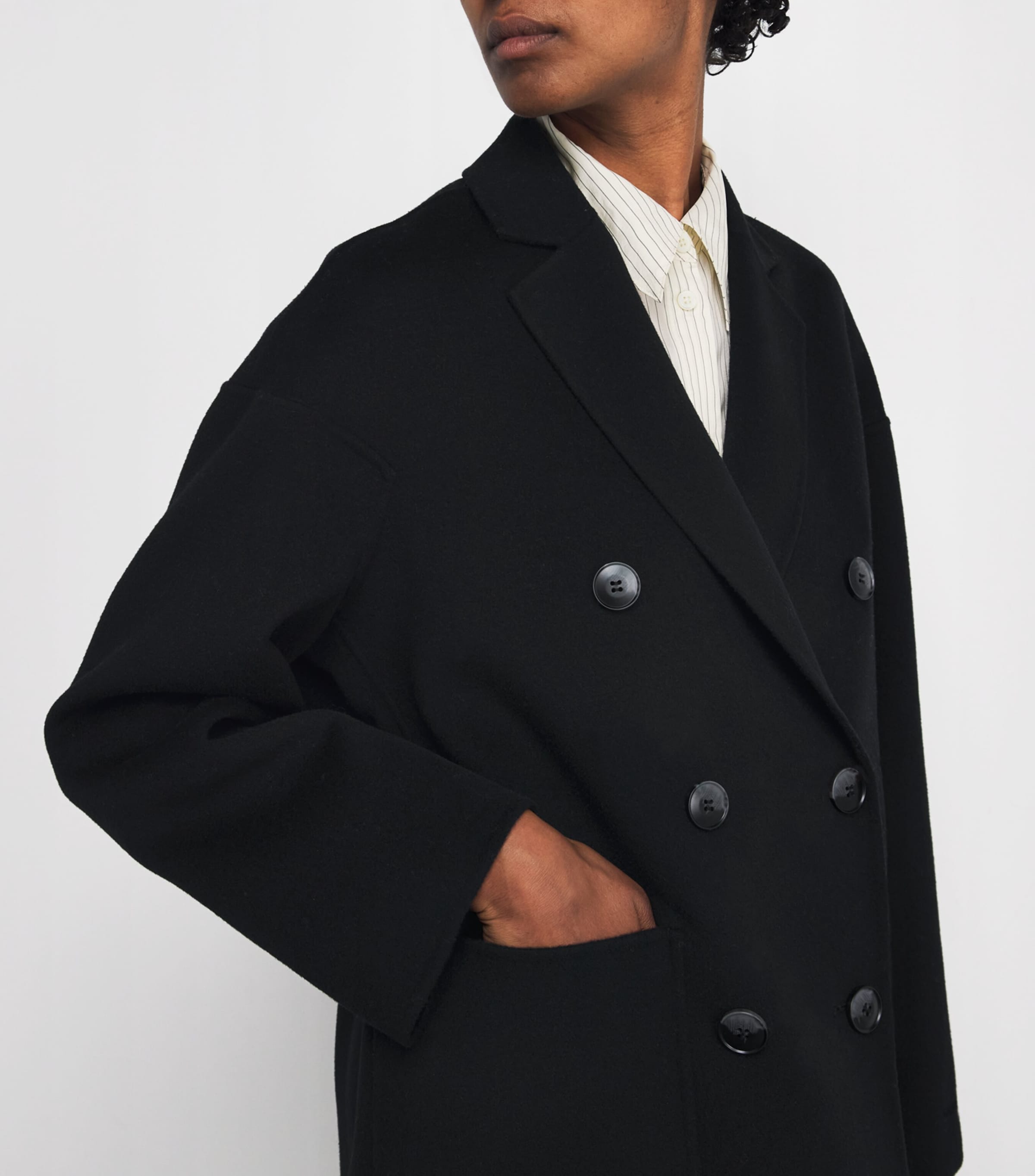 Virgin Wool Double-Breasted Coat BLACK Image 6