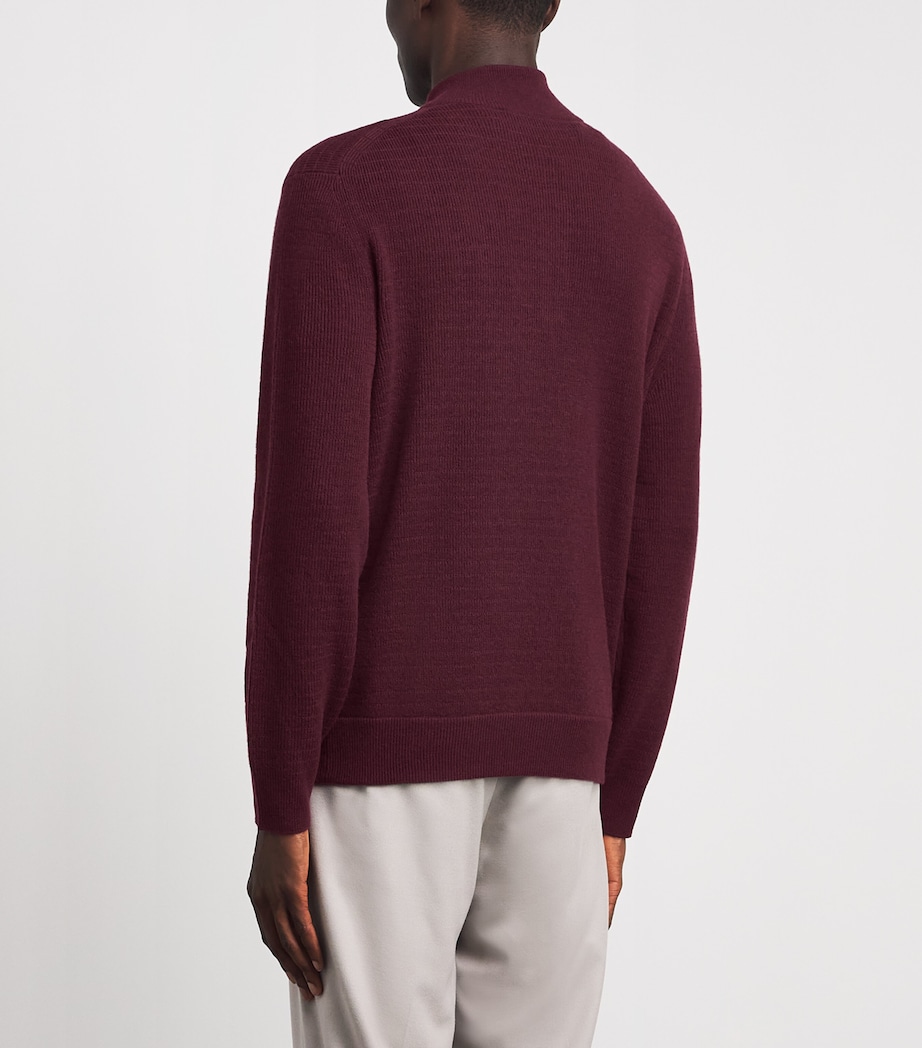 Canali Mens Virgin Wool-Cashmere Quarter-Zip Sweater Red Image 5