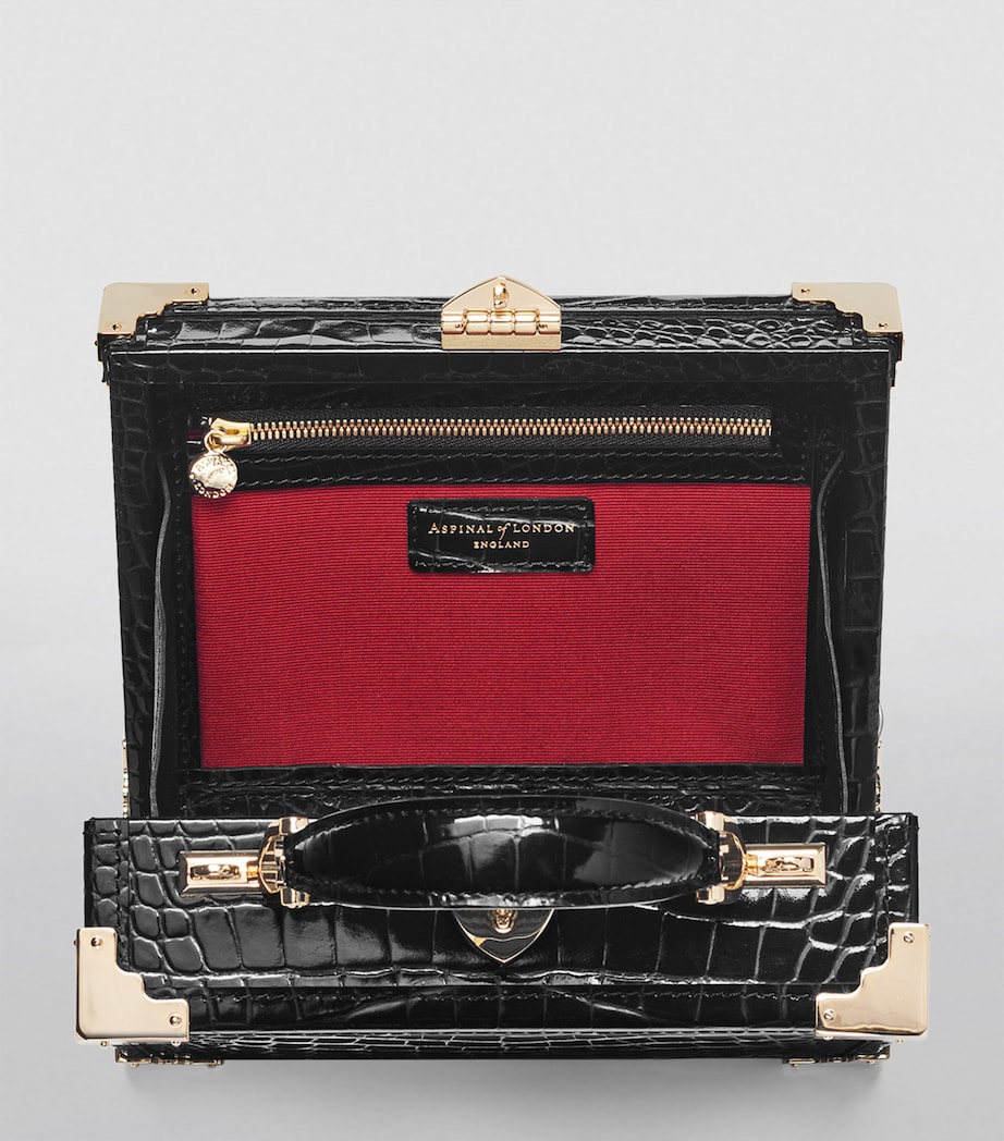 Croc-Embossed Leather Trunk Top-Handle Bag BLACK Image 4