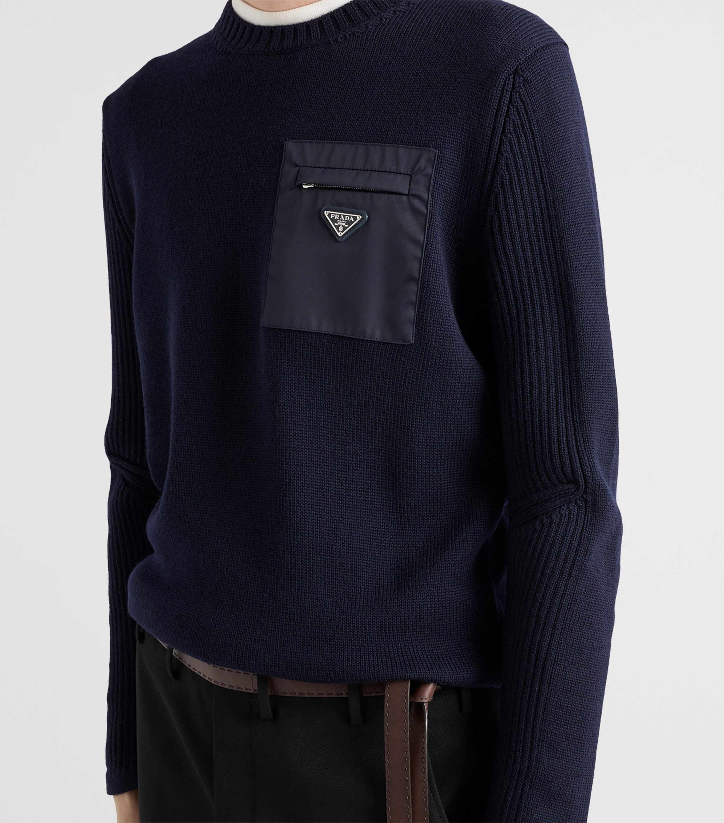 Prada Mens Wool Logo Sweater Blue Image 6