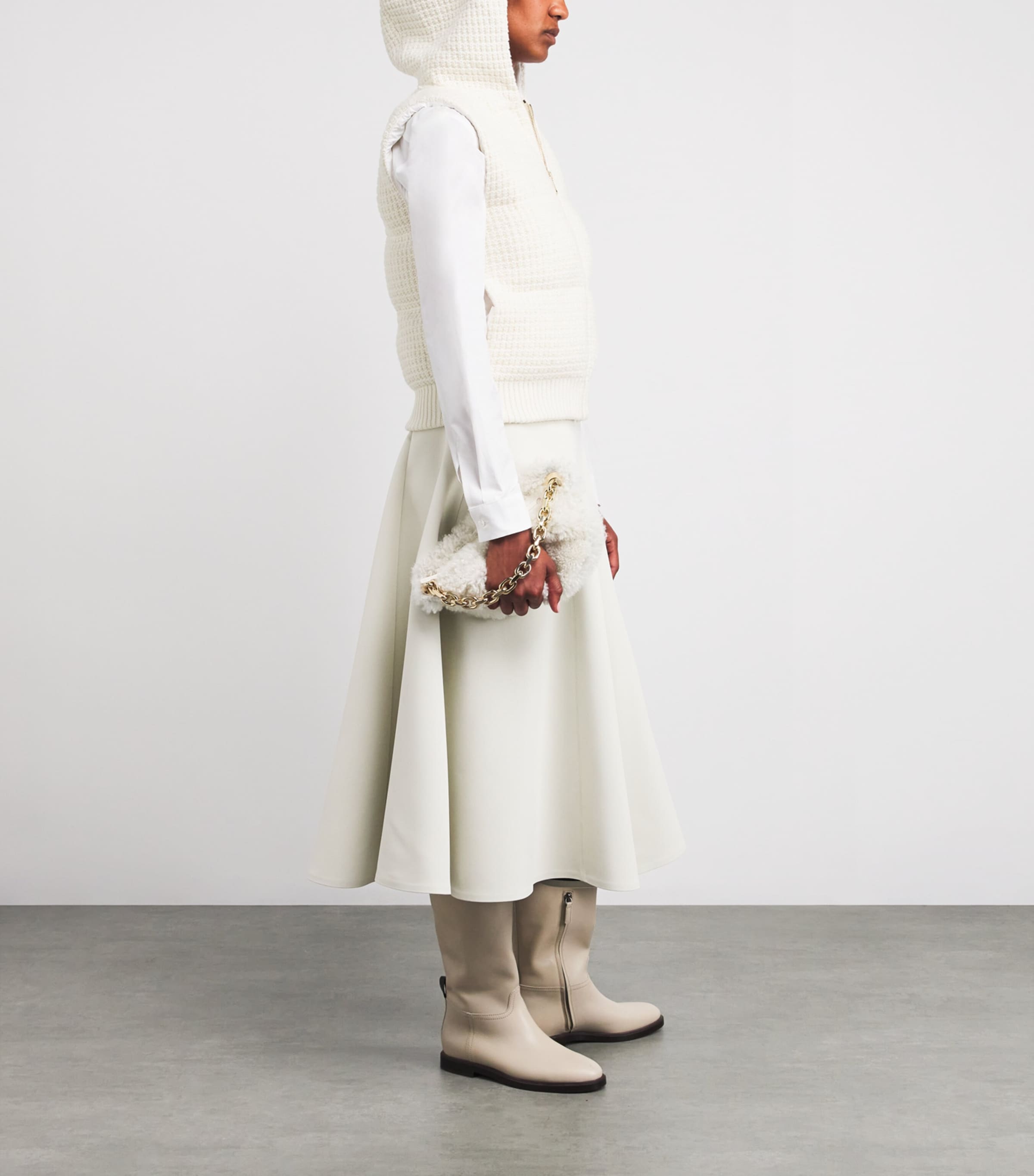 Fabiana Filippi White Wool-Silk-Cashmere-Blend Hooded Gilet