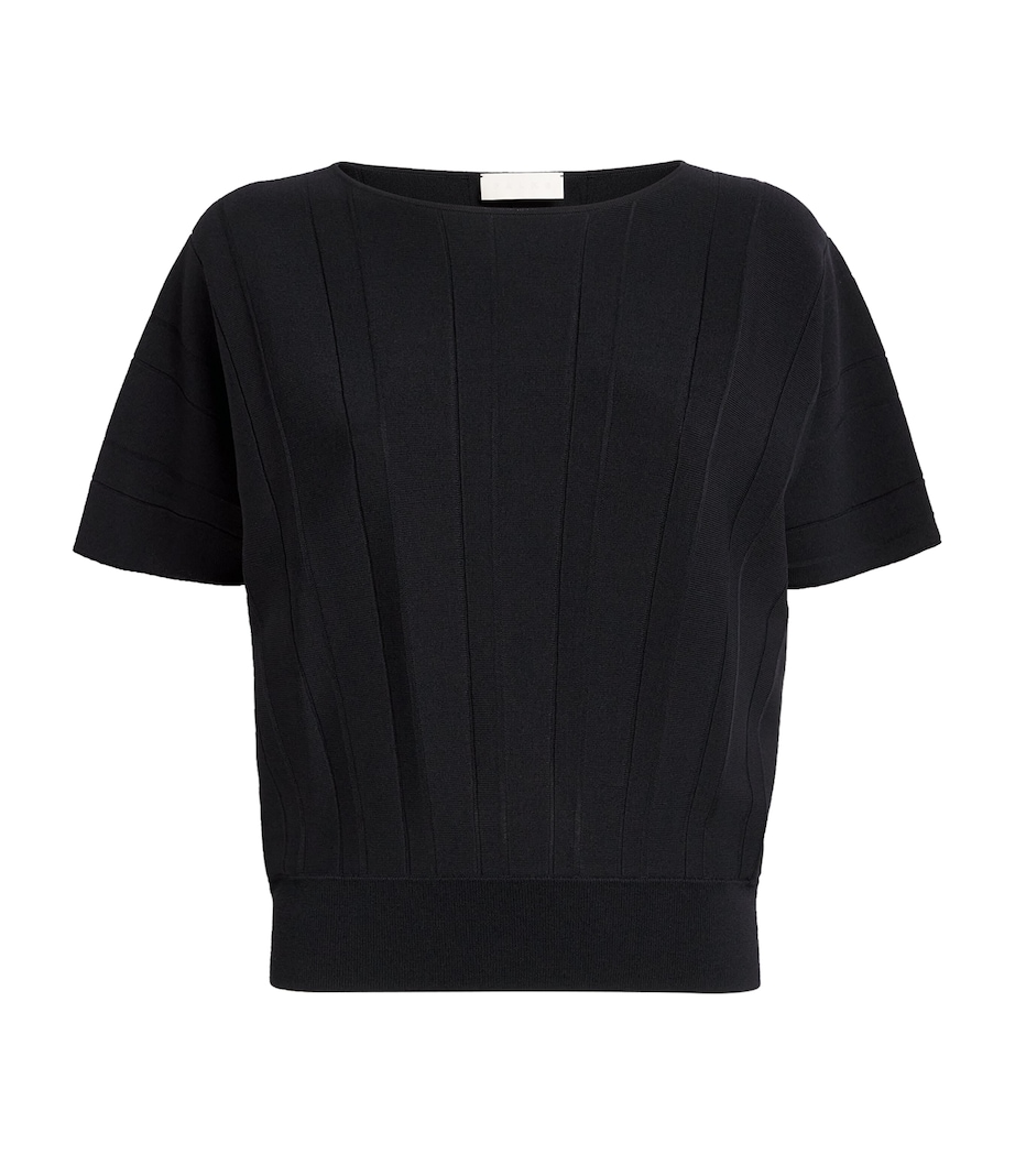 Falke Womens Plissé Boat-Neck Top Black Image 1