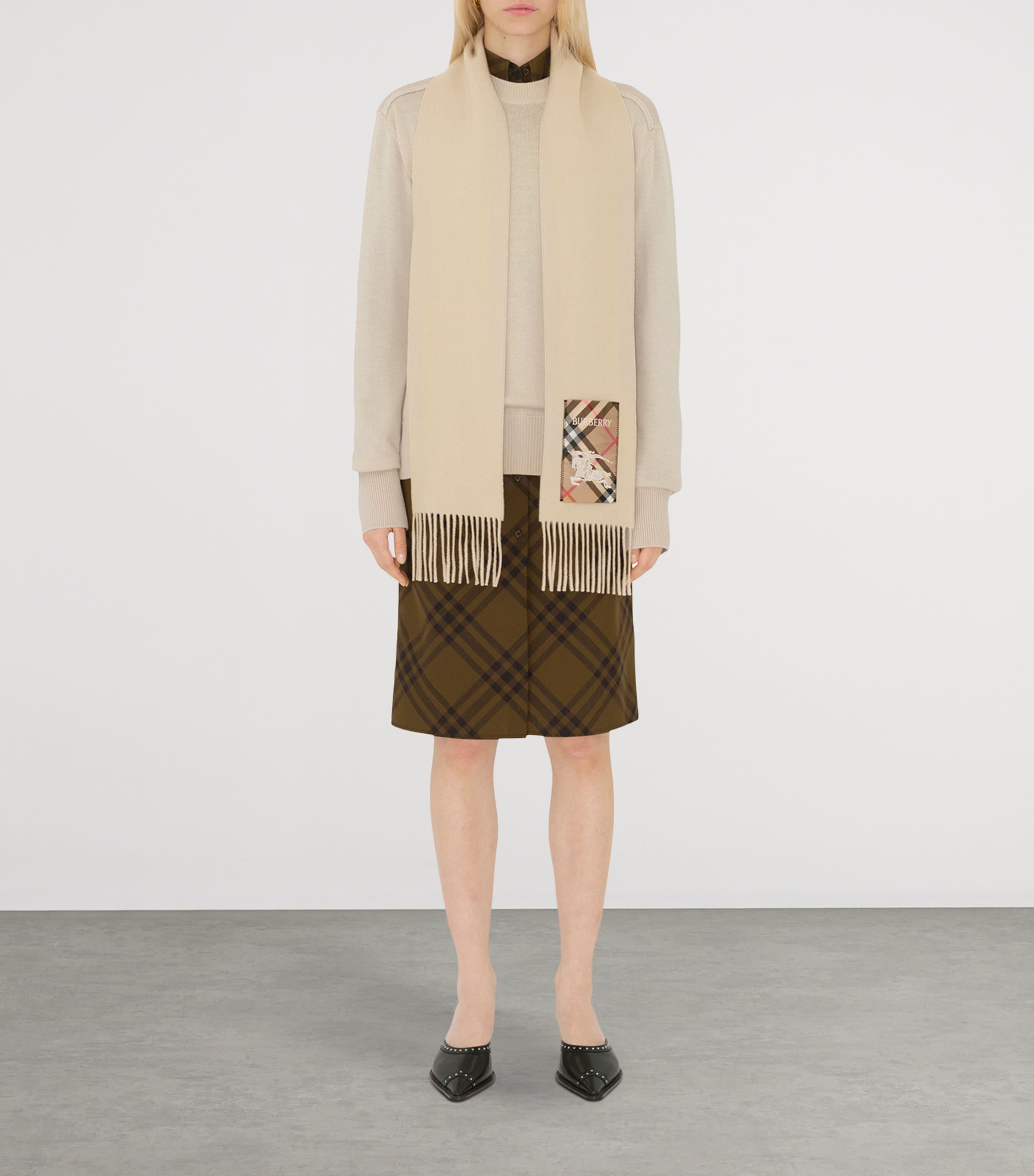 Cashmere Check Patch Scarf NUTMEG Image 6