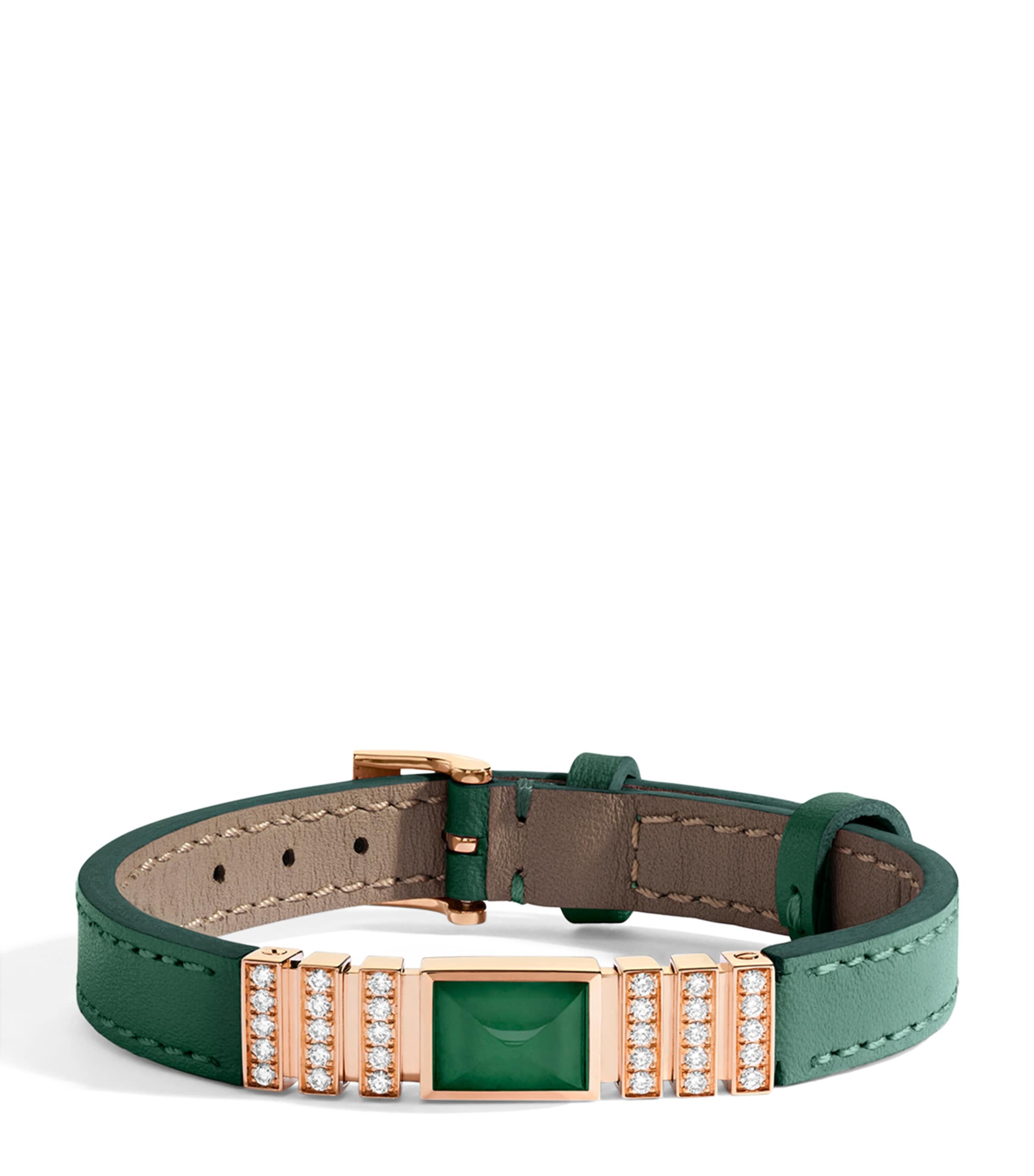 Marli New York Rose Gold, Diamond And Nappa Leather Unii Bracelet In Green