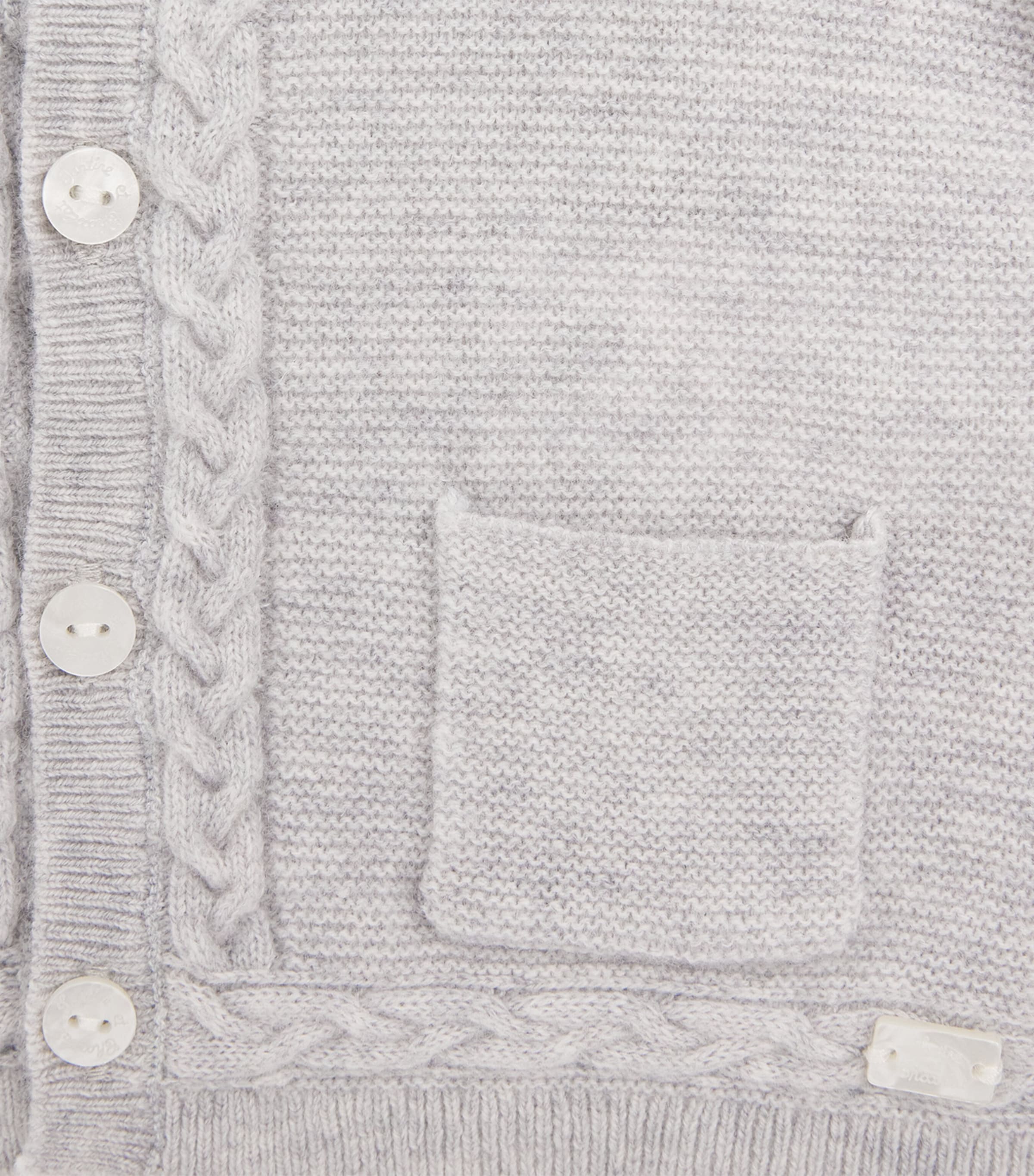 Tartine et Chocolat Wool-Cashmere Cable-Placket Cardigan (1-24 Months) Chiné Clair Image 3