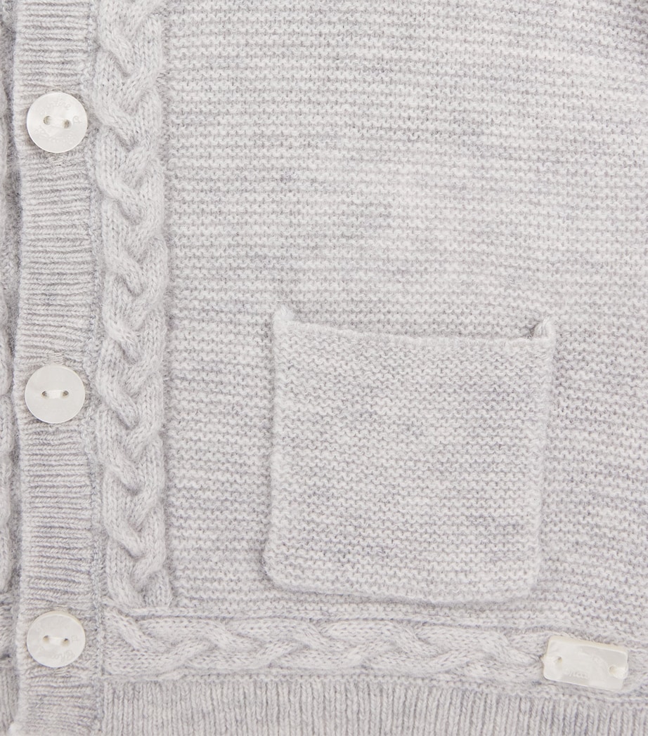 Tartine et Chocolat Wool-Cashmere Cable-Placket Cardigan (1-24 Months) Chiné Clair Image 3