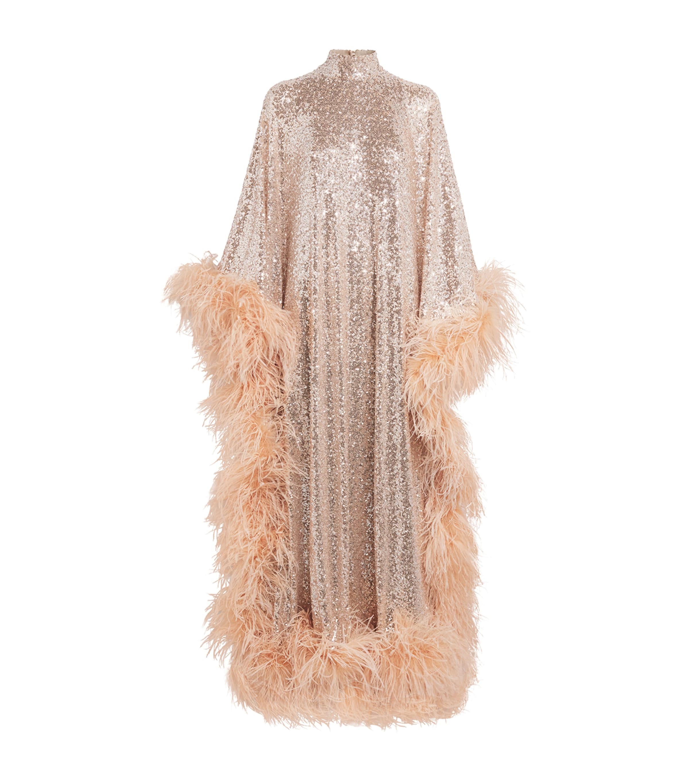 Taller Marmo Womens Sequinned Casta Disco Kaftan Maxi Dress Platinum Sequins Image 1