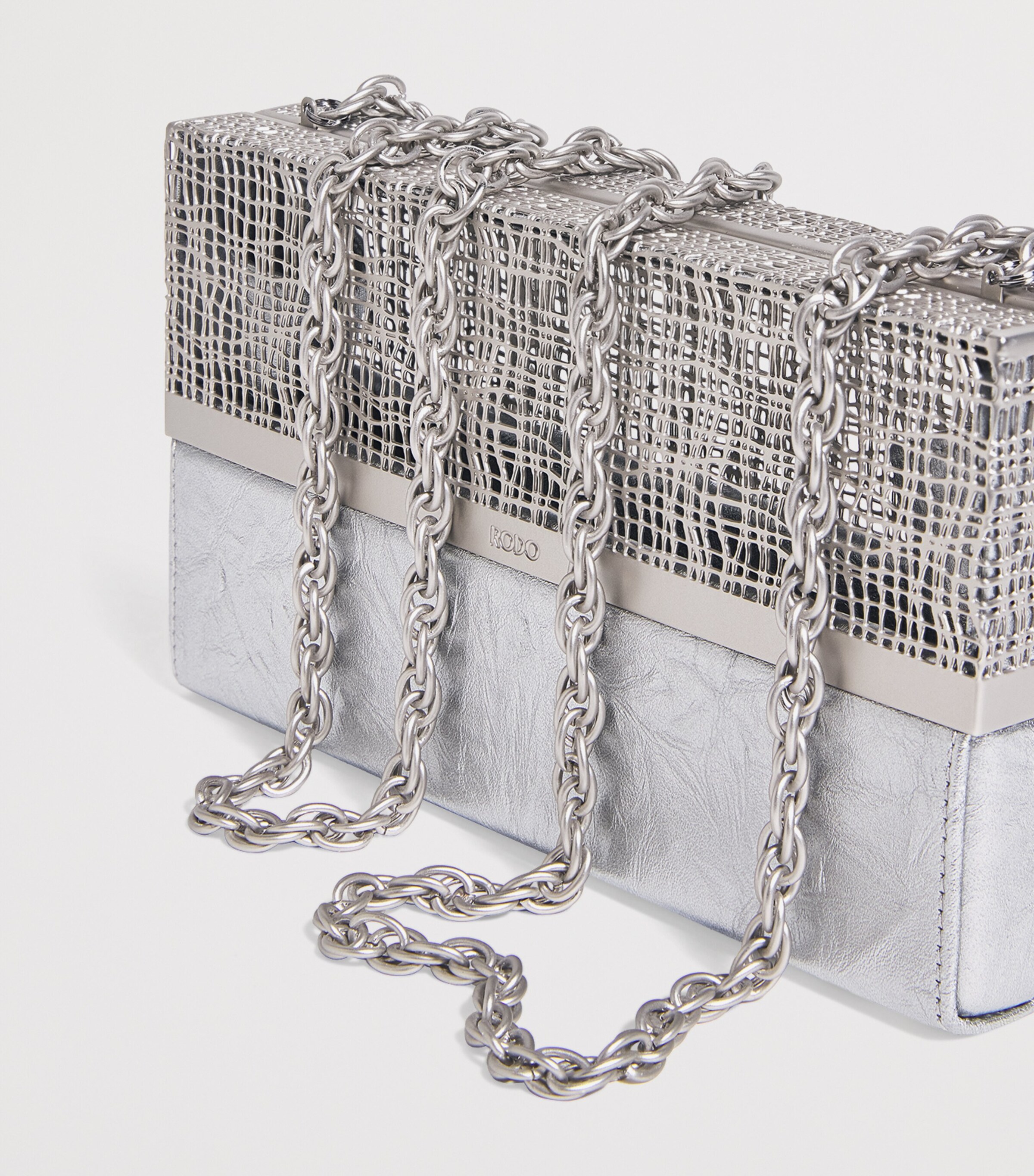 Leather Caged Clutch Bag 0323 SILVER Image 6