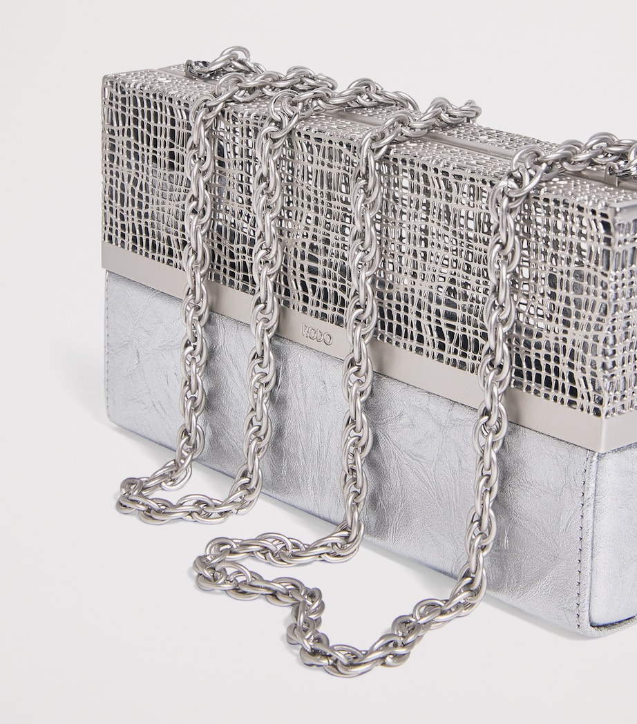 Leather Caged Clutch Bag 0323 SILVER Image 6