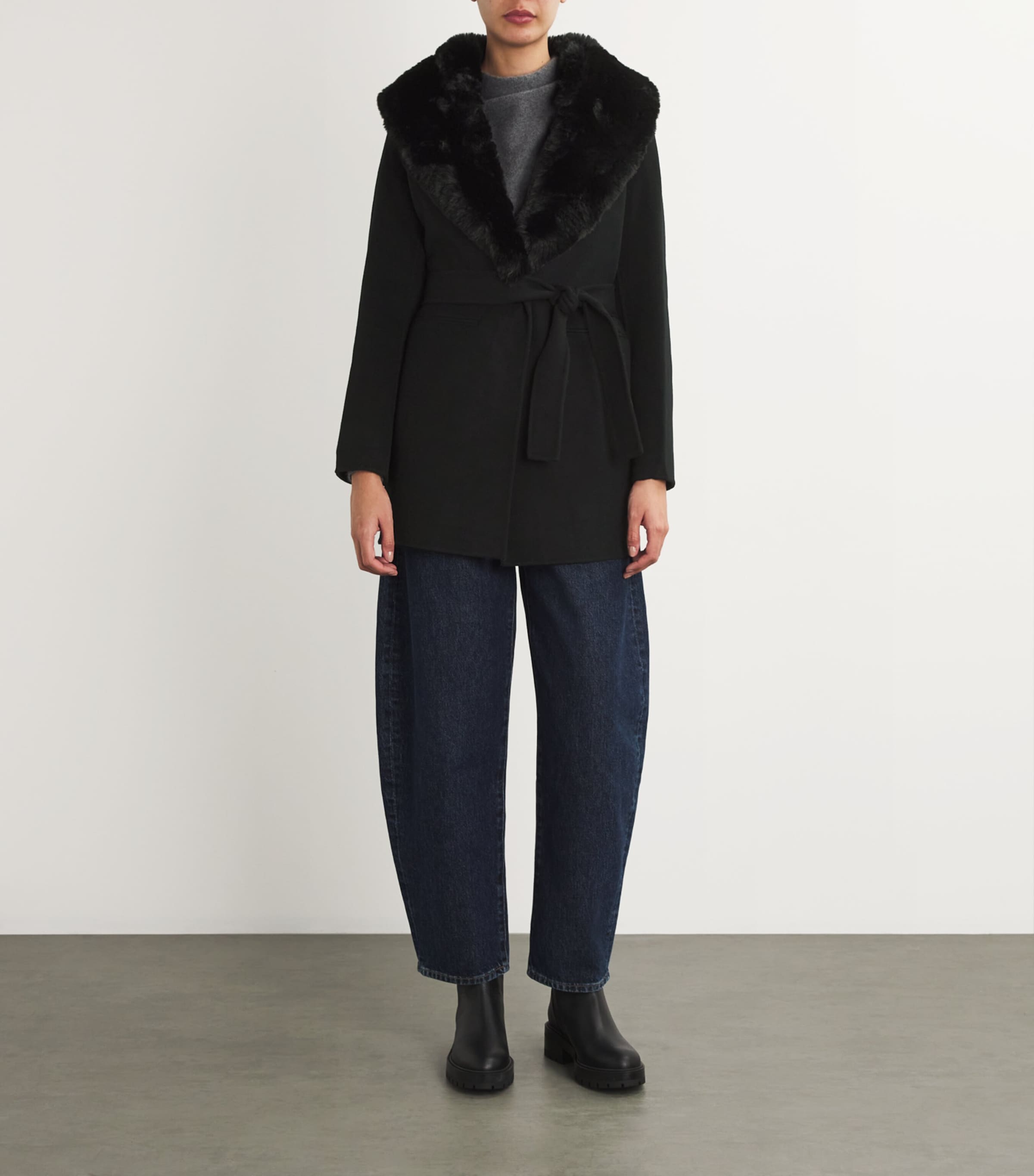 Wool-Blend Faux Fur-Collar Coat BLACK Image 3