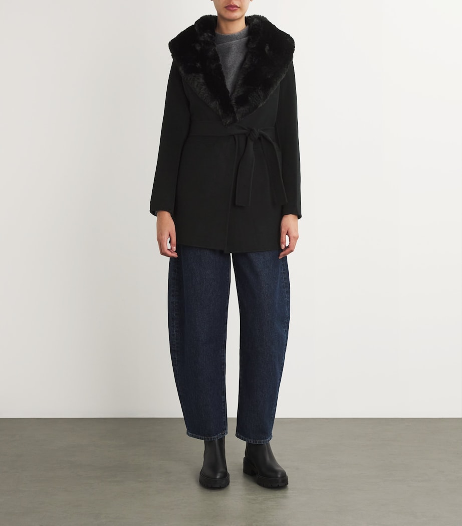 Wool-Blend Faux Fur-Collar Coat BLACK Image 3