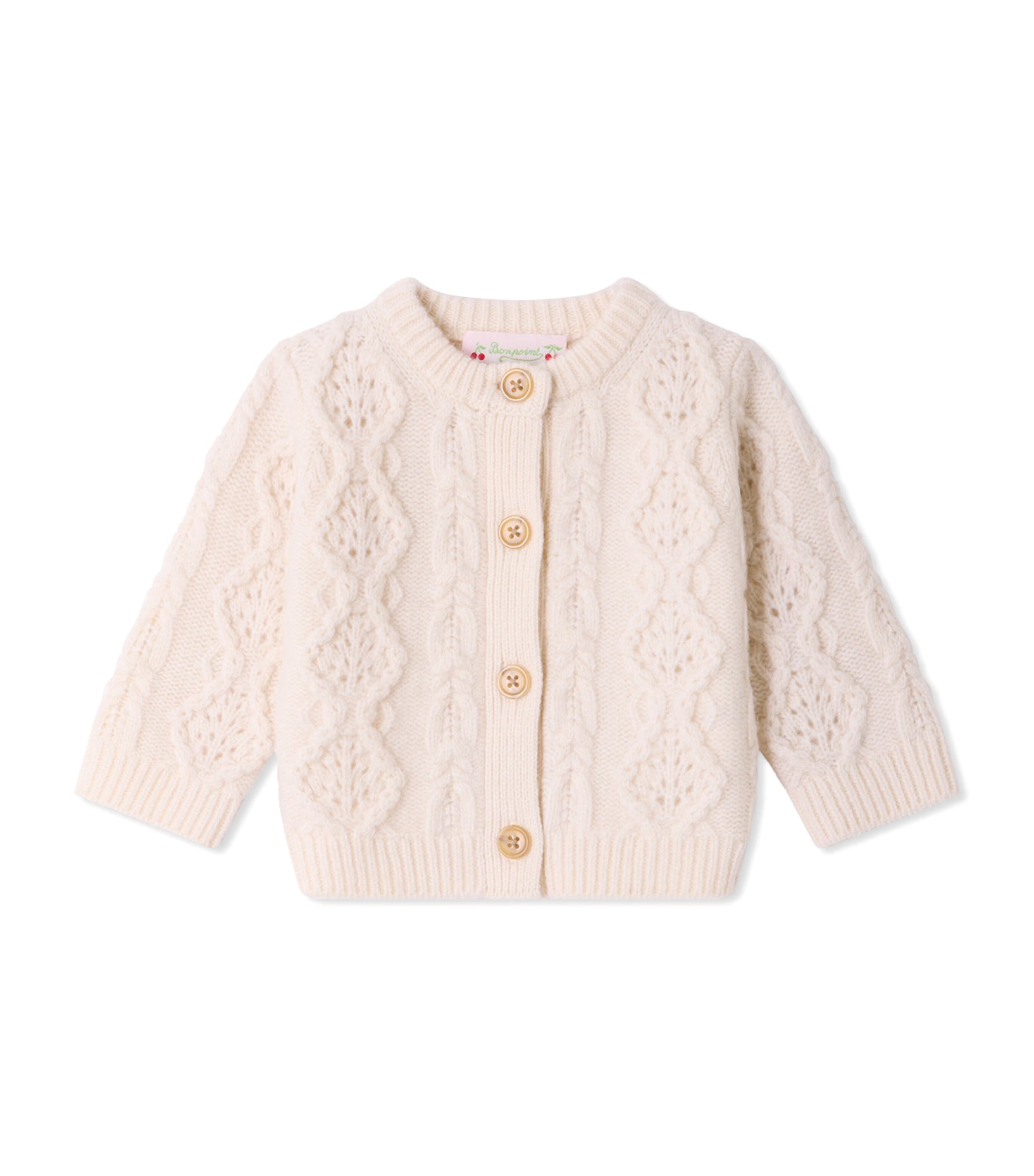 Bonpoint Wool Cable-Knit Cardigan (6-18 Months) Blanc Lait Image 1