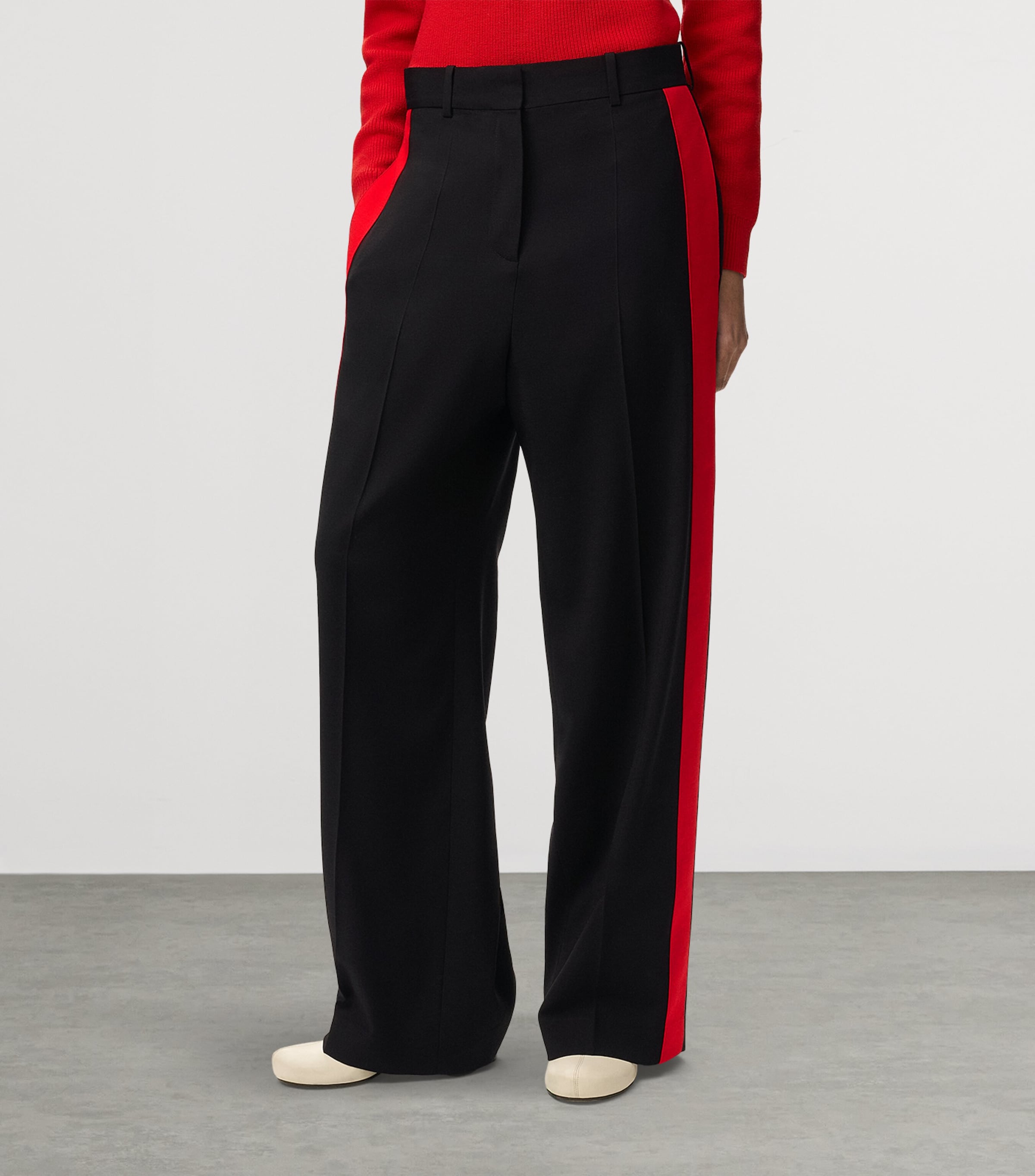 LOEWE Womens Tape-Trim Tailored Trousers Black/red Image 3