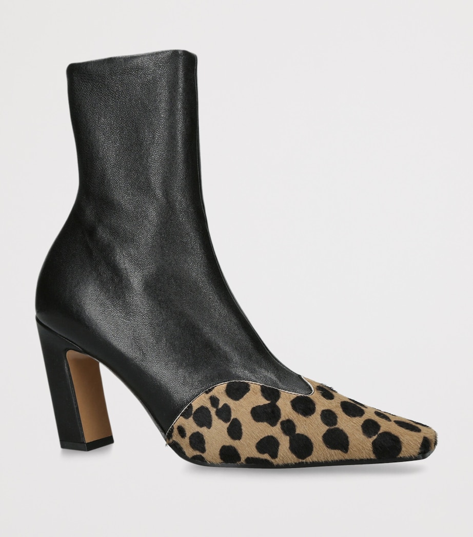 Leather Leopard-Trim Nevada Ankle Boots 85 CAMEL/OTH Image 3