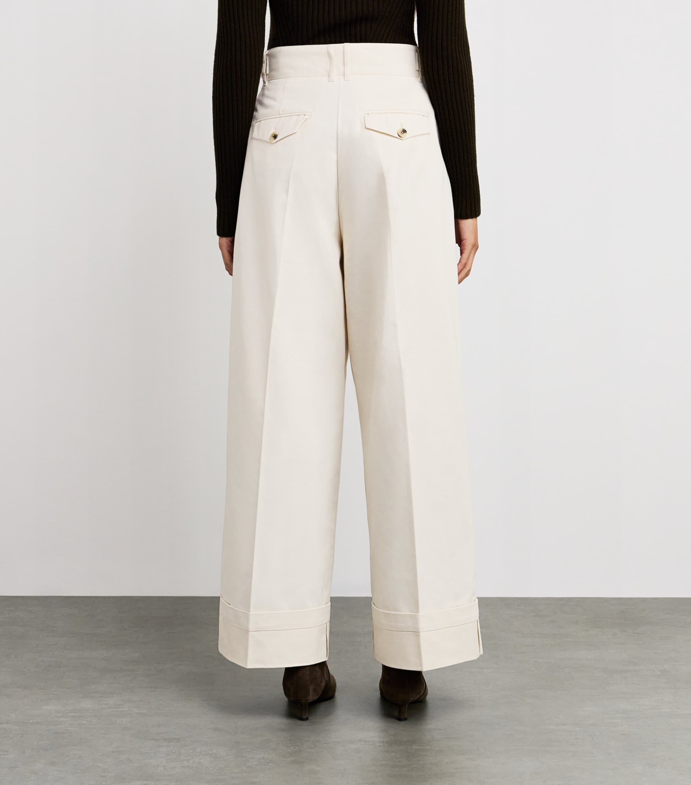 Cotton Wide-Leg Trousers WHITE Image 4