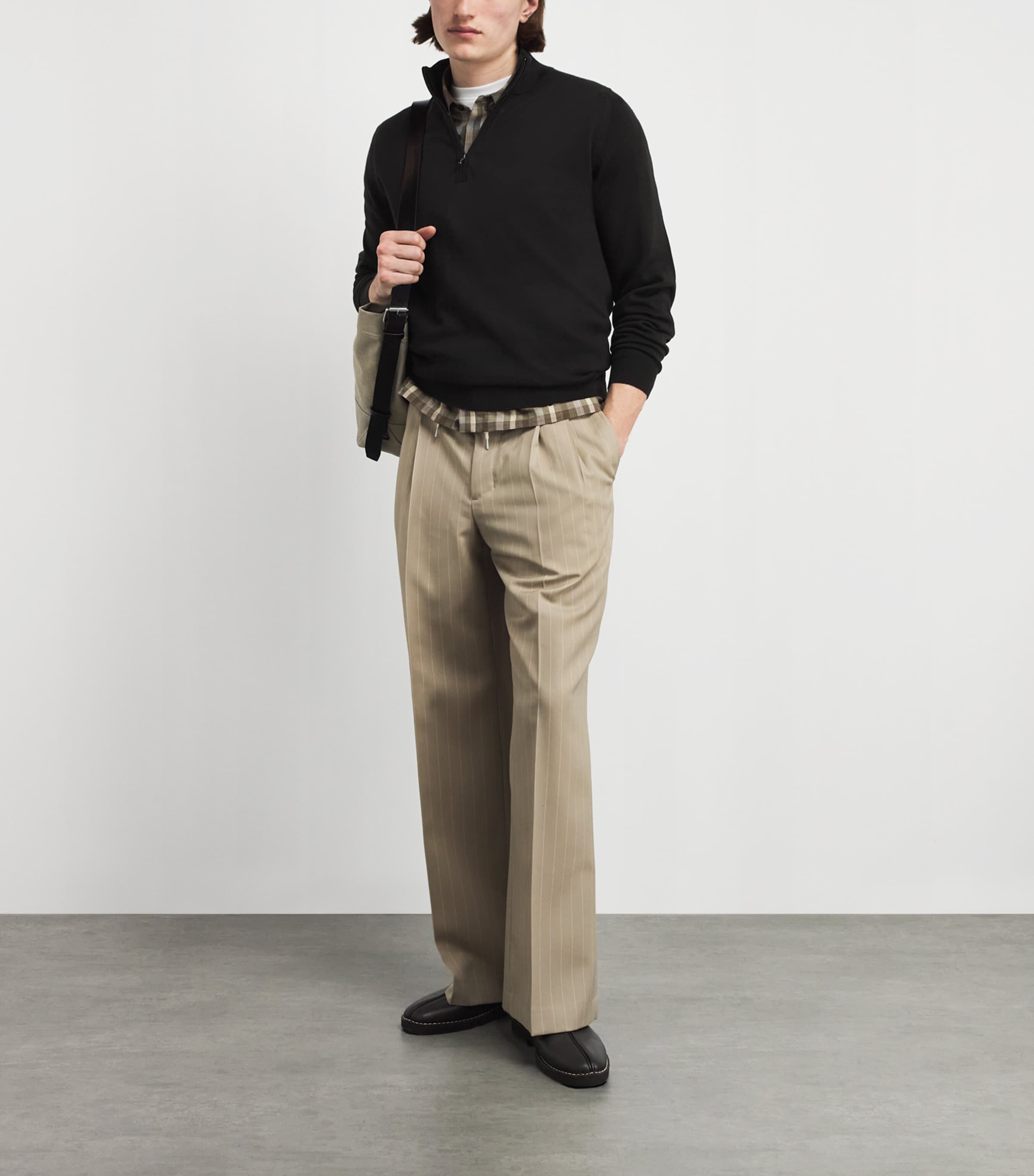 John Smedley Mens Merino Wool Tapton Quarter-Zip Sweater Faulkner Brown Image 2