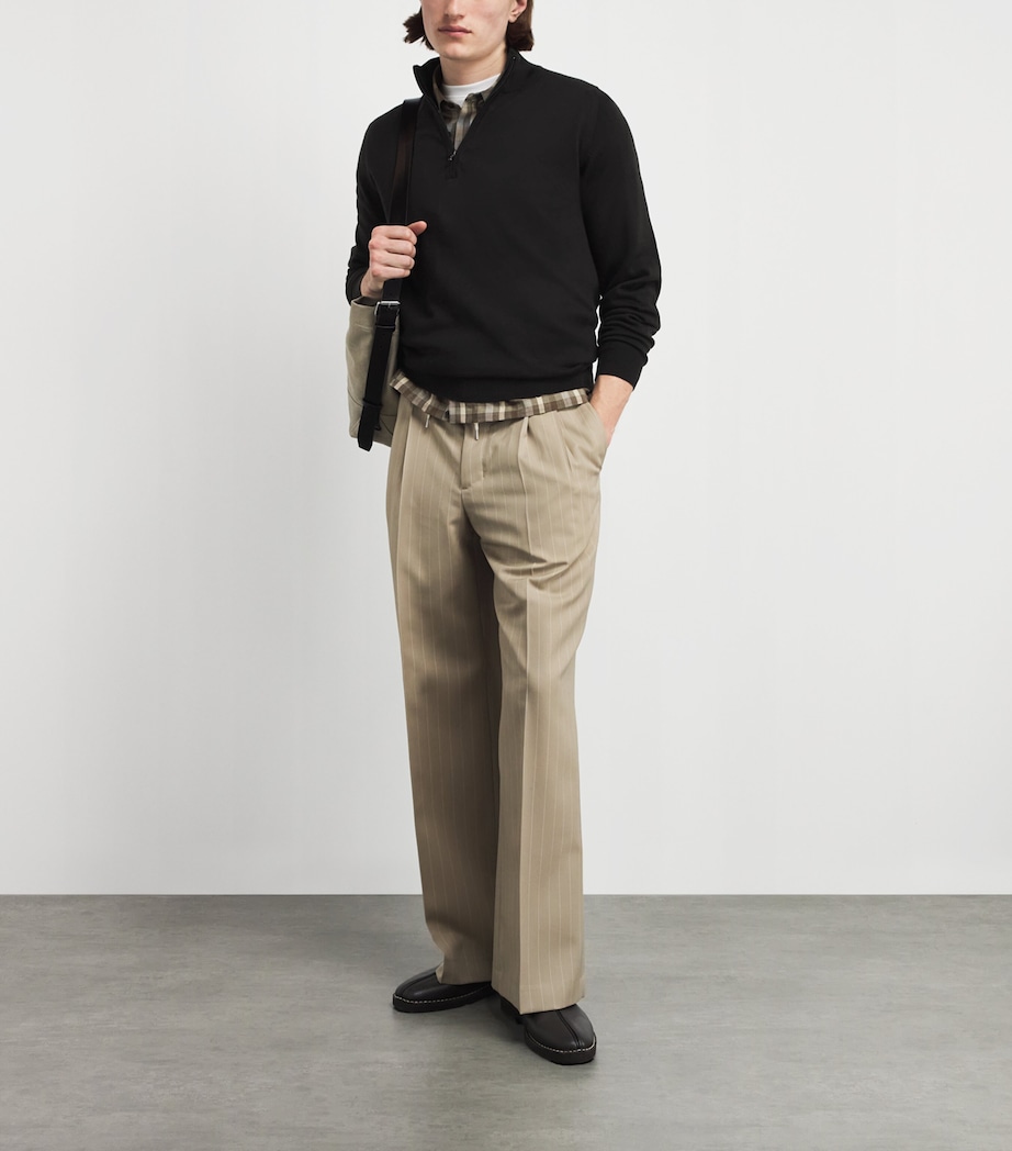 John Smedley Mens Merino Wool Tapton Quarter-Zip Sweater Faulkner Brown Image 2