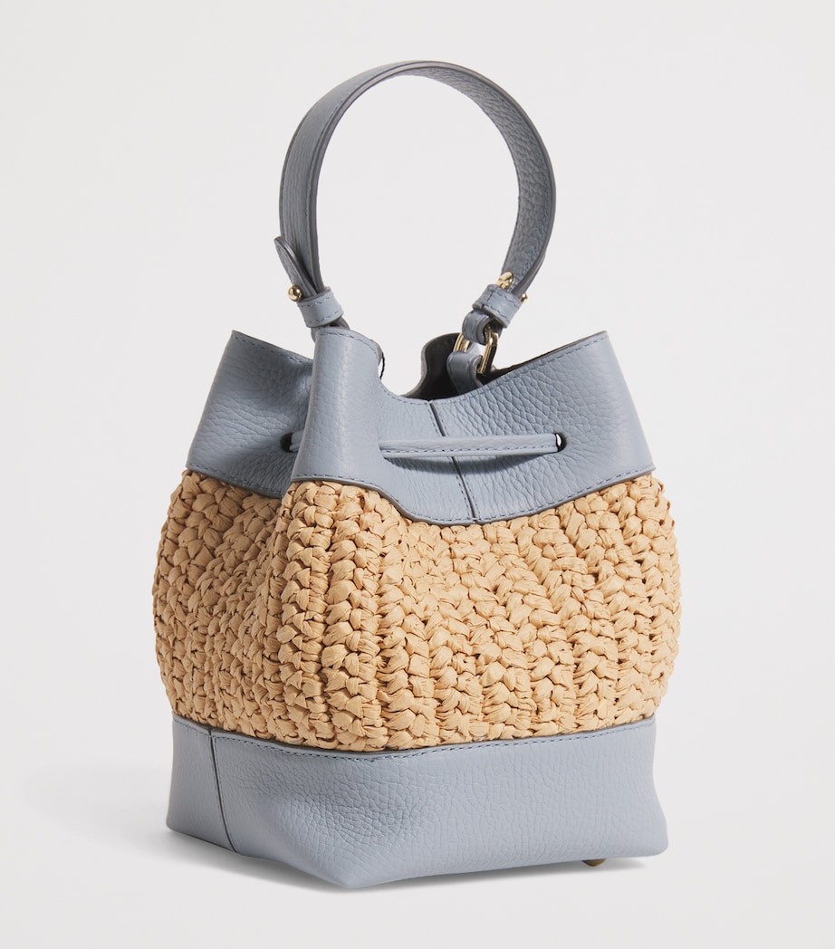 Leather-Raffia Osette Top-Handle Bag DUSKY BLUE Image 3