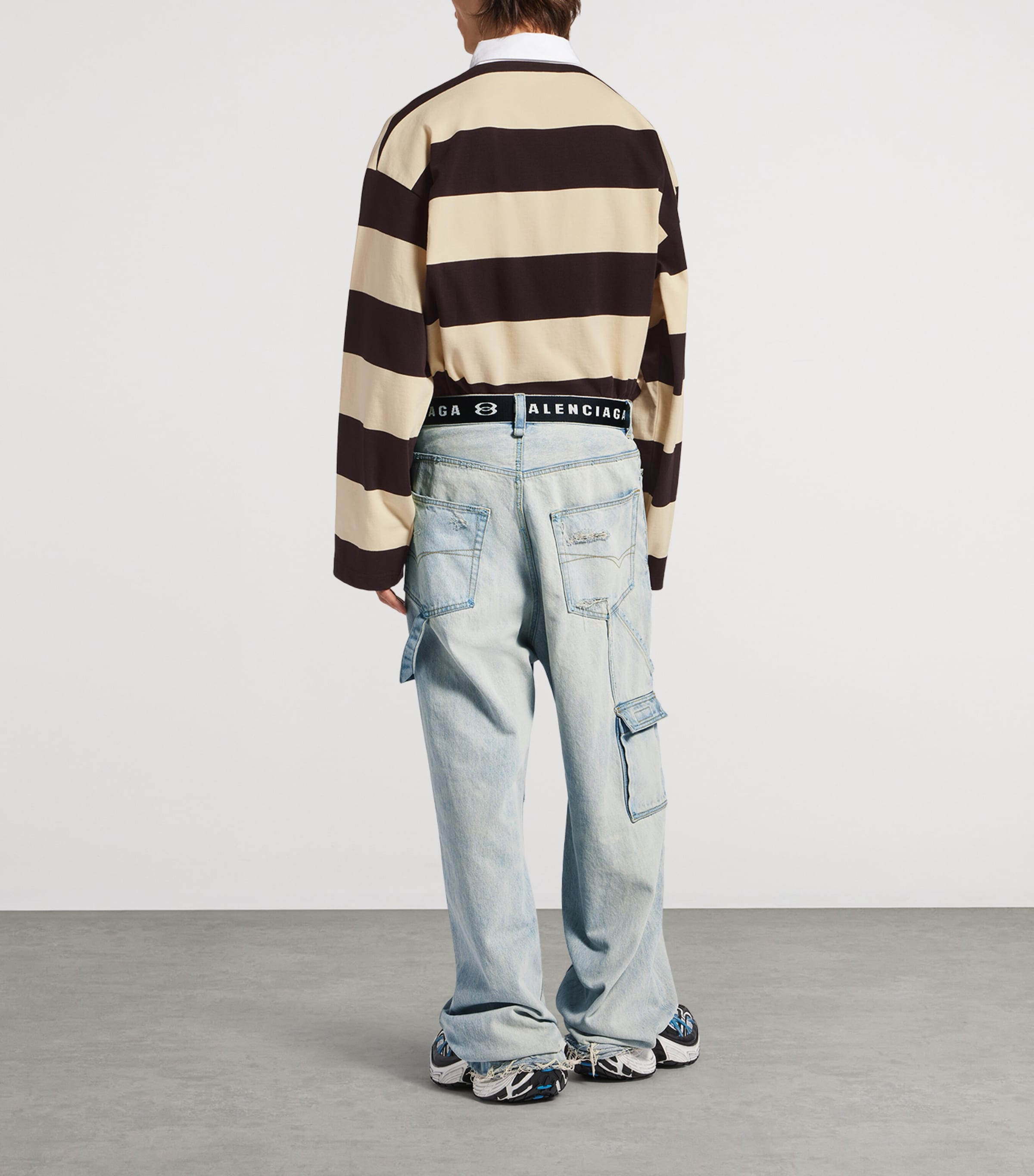 Balenciaga Mens Striped Long-Sleeve Polo Shirt Image 3