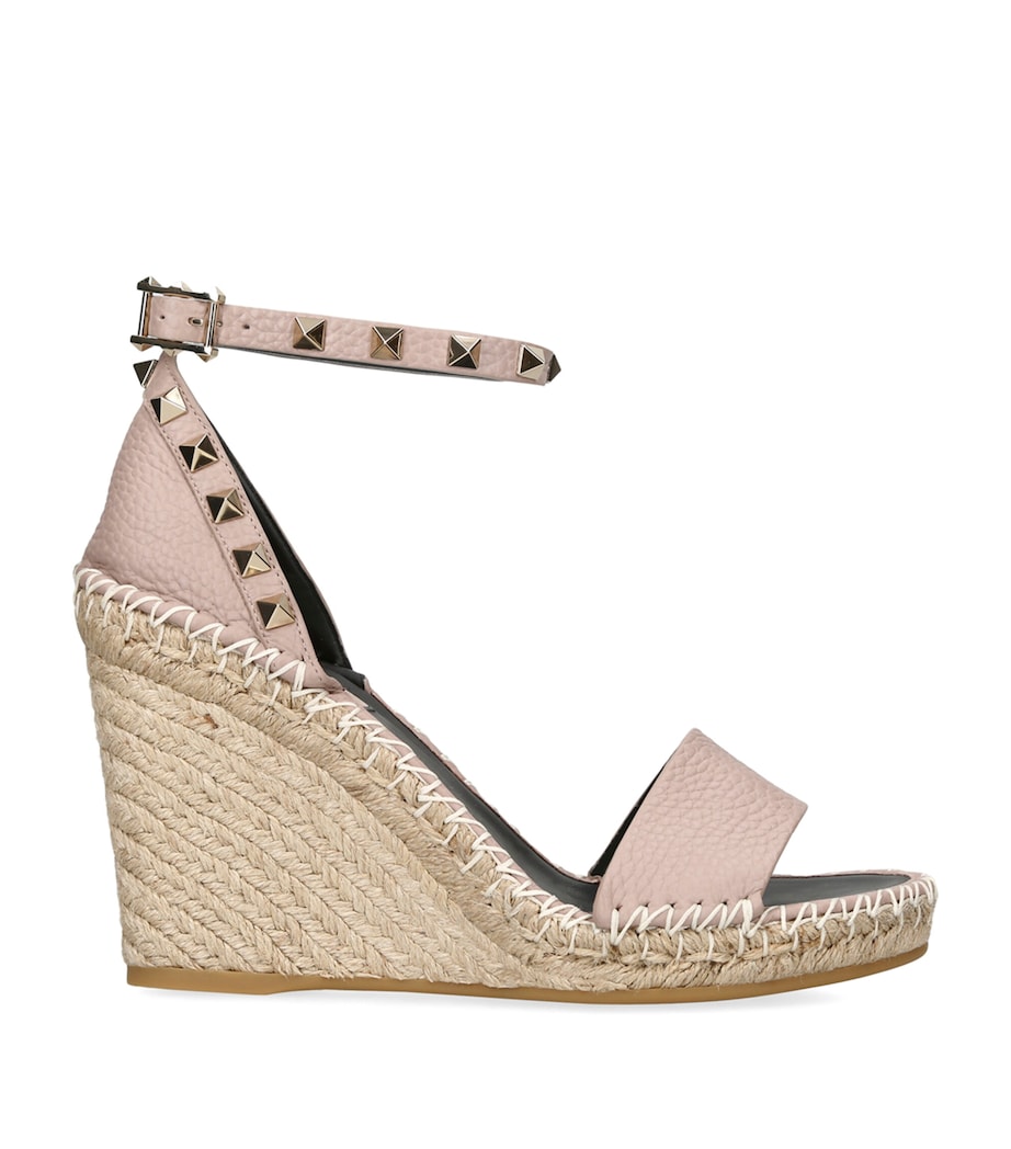 Valentino Garavani Leather Rockstud Espadrille Wedges 105 Blush Image 1