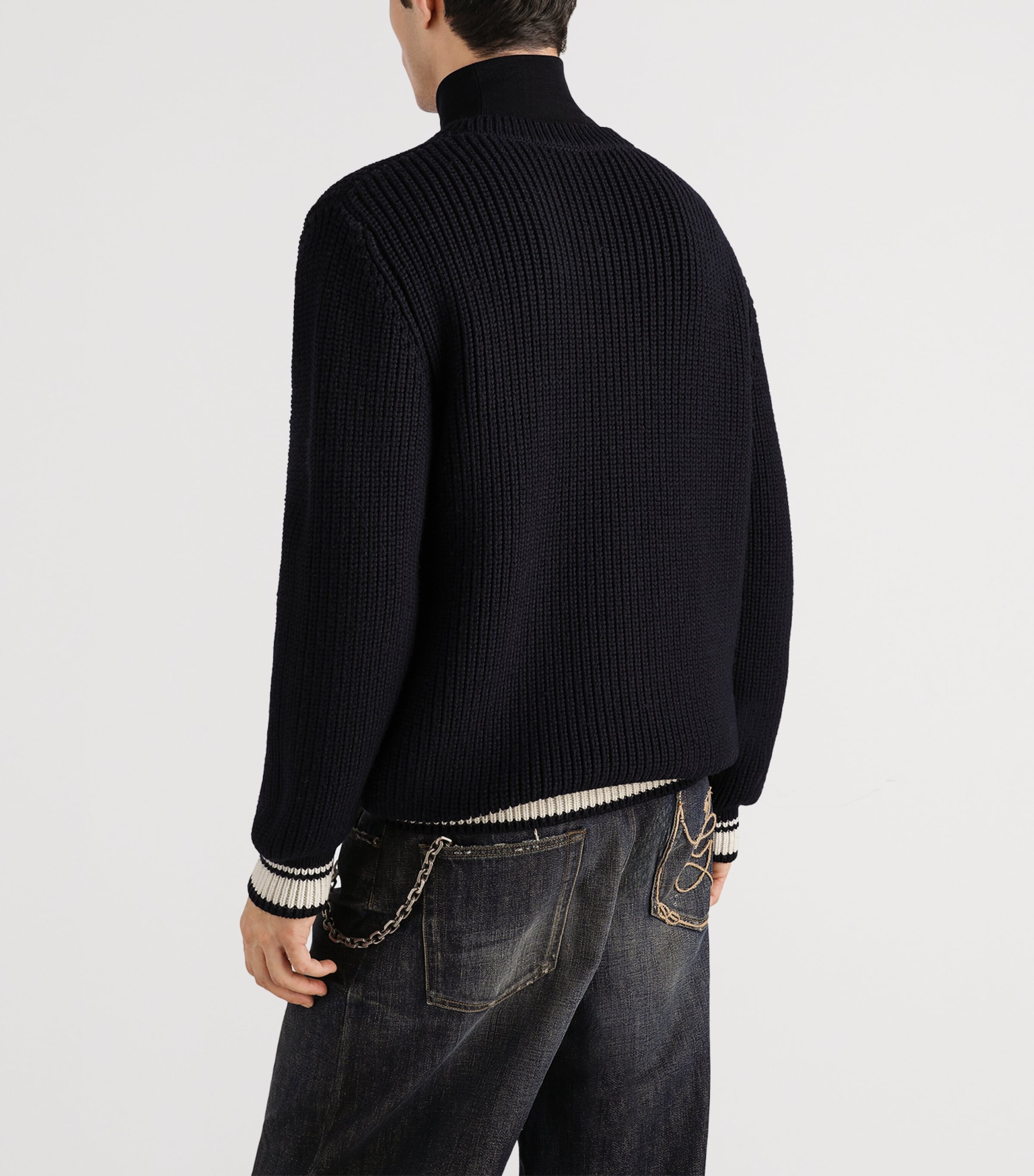 Dolce&Gabbana Mens Virgin Wool Logo Sweater Blu/bianco Image 5