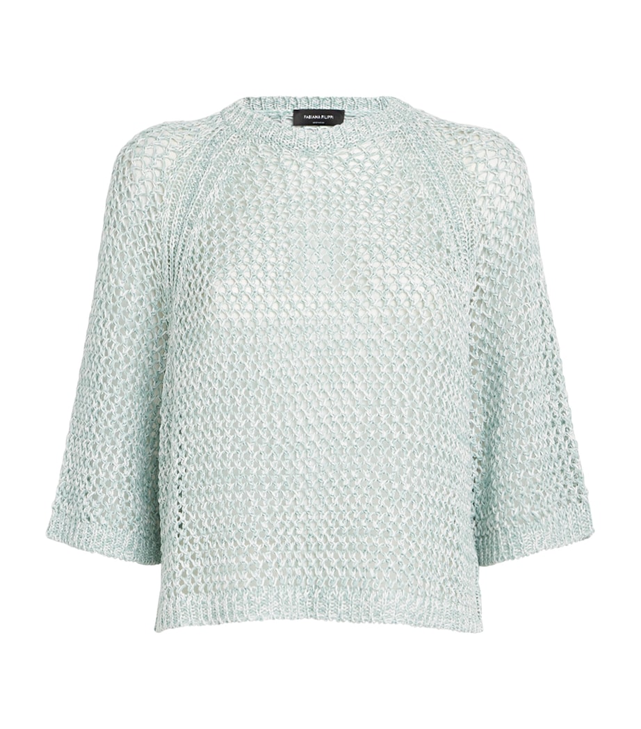 Fabiana Filippi Womens Cotton Open-Knit Sweater Bnco/vrde Acqa Image 1