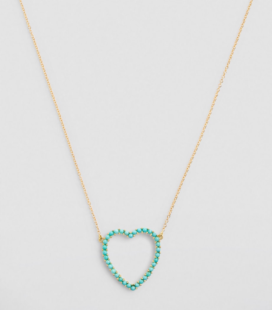 Yellow Gold and Turquoise Open Heart Necklace YELLOW GOLD Image 2