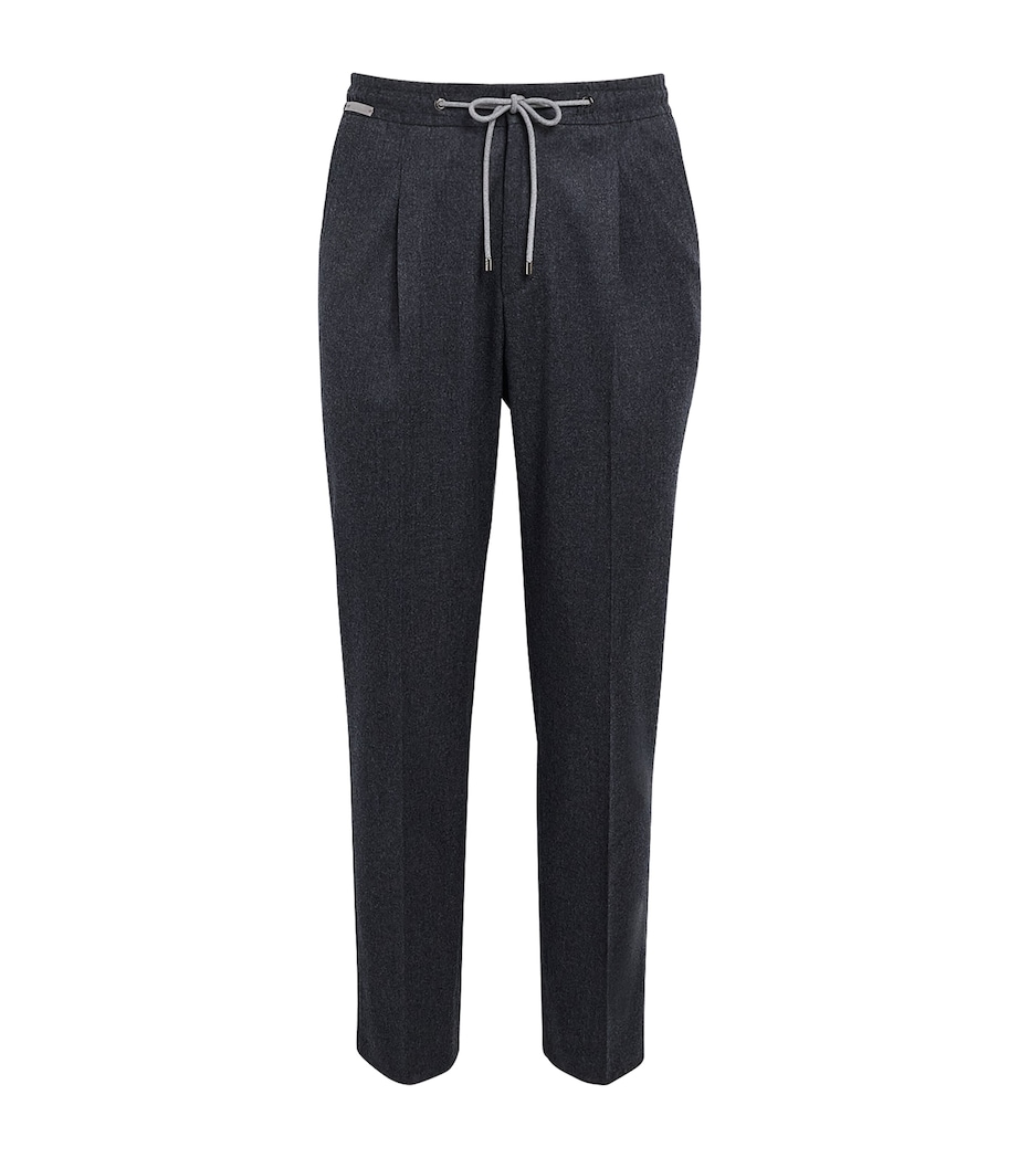 Corneliani Mens Virgin Wool Drawstring Trousers Gry Melange Drk Image 1