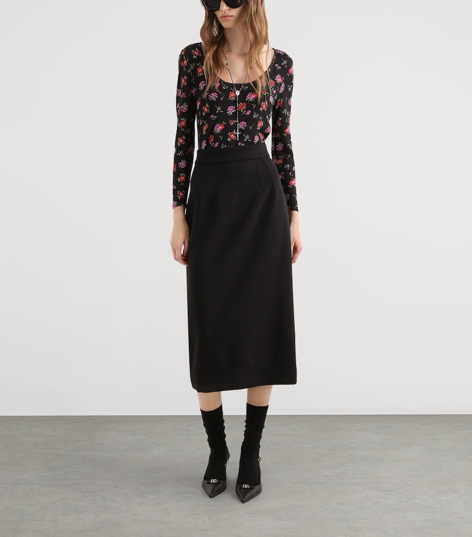 Dolce&Gabbana Womens Stretch-Virgin Wool Midi Pencil Skirt Blac Image 2