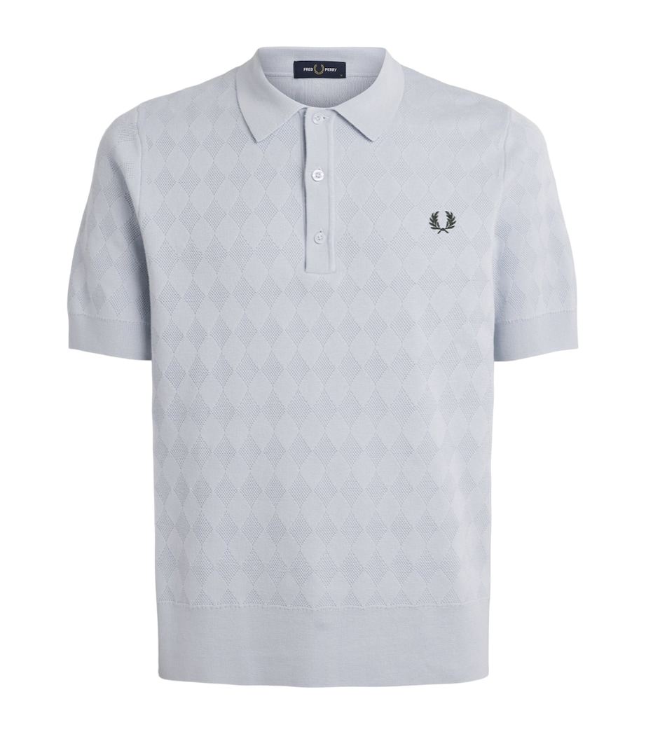 Fred Perry Mens Cotton Pointelle Polo shirt Dusky Blue Image 1