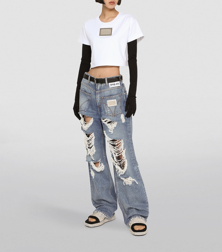 KIM DOLCE&GABBANA Cropped T-Shirt W0800-OPTICAL WHITE Image 5