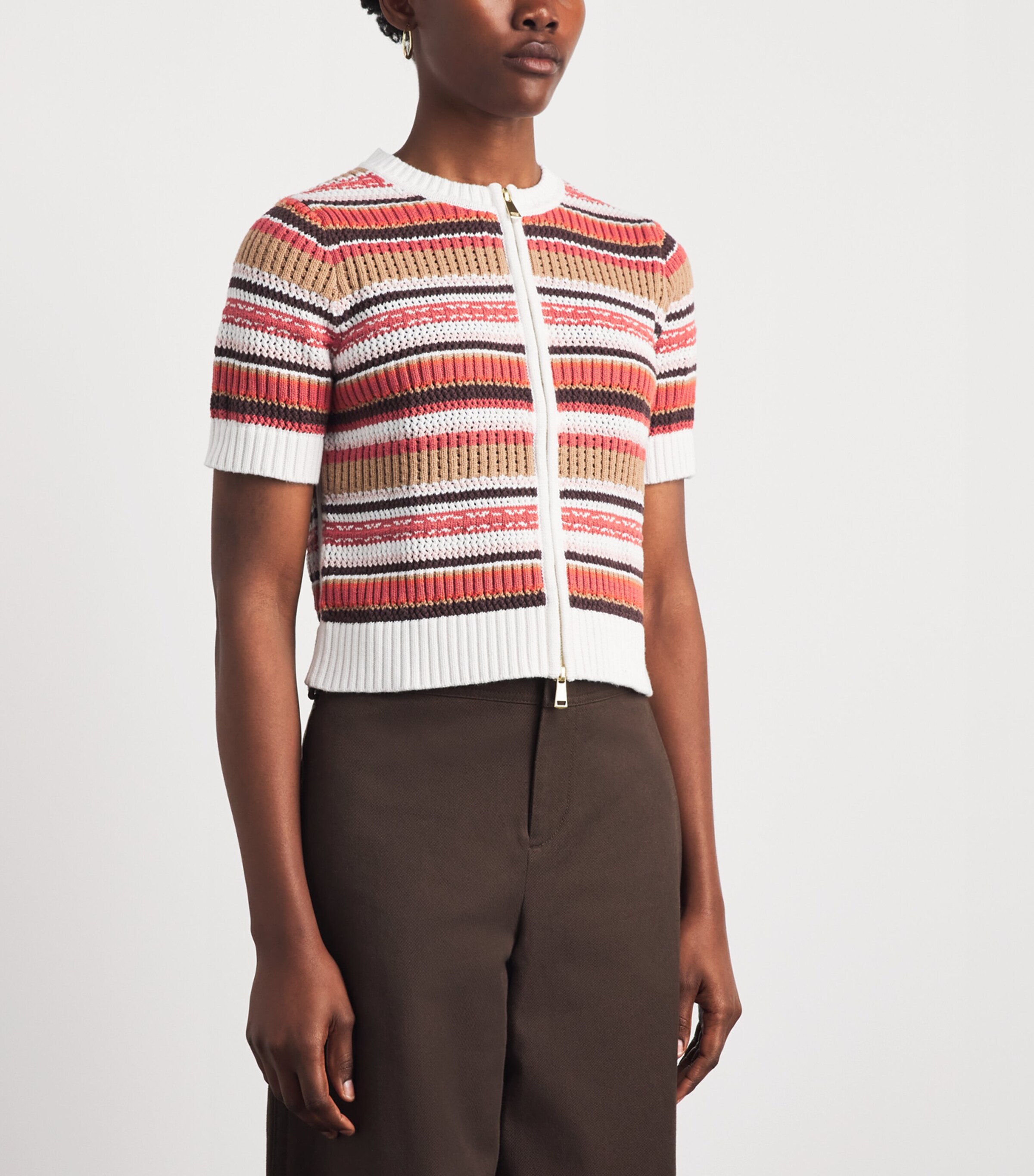 ME+EM Womens Organic Cotton Stripe Cardigan Cinnamon Brown Multi Image 4