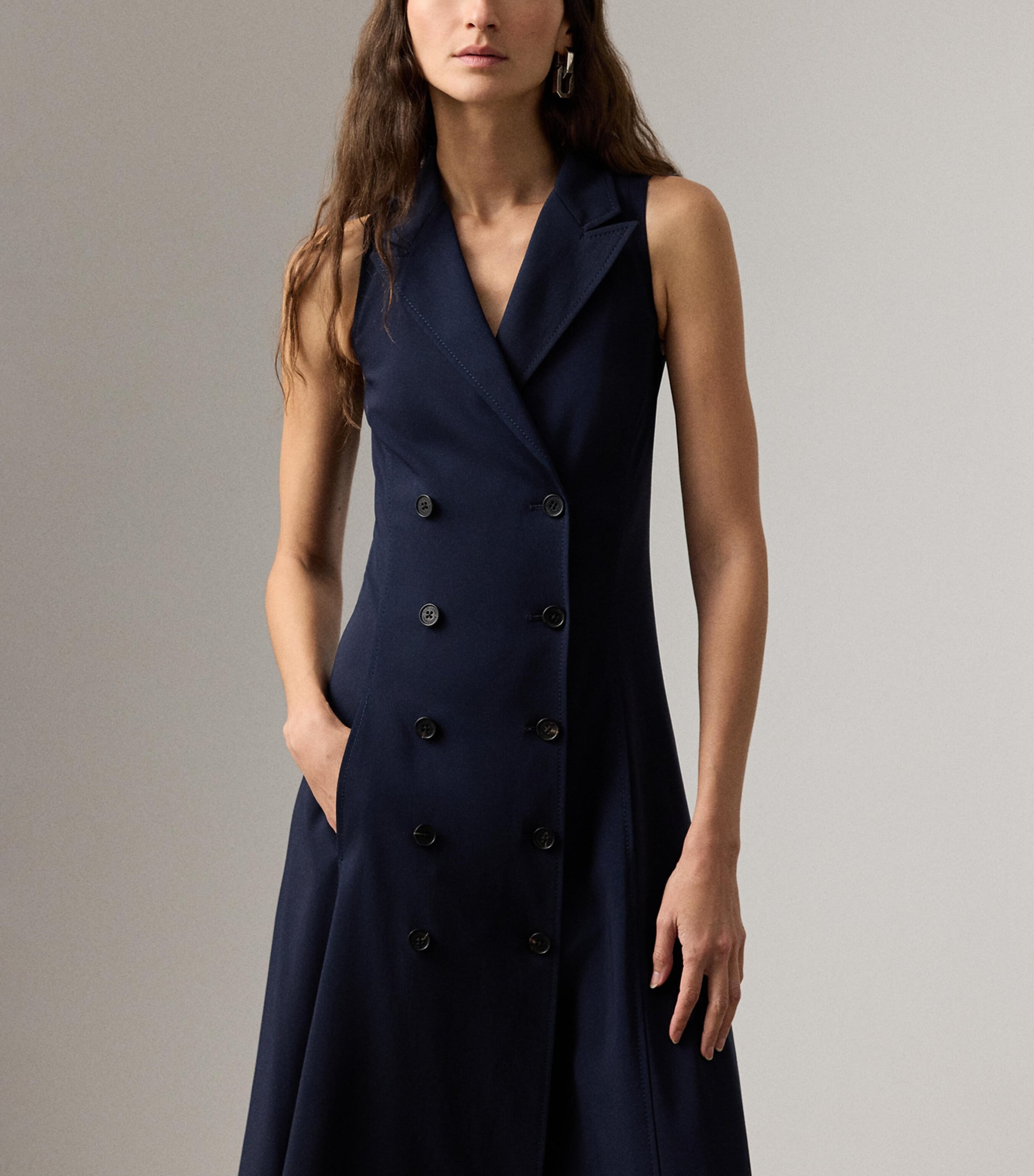Ralph Lauren Collection Womens Cotton-Blend Alecia Midi Dress Navy Image 4