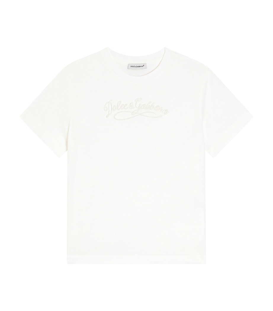 Dolce&Gabbana Kids Cotton Embroidered Logo T-Shirt (8-12+ Years) White Image 1