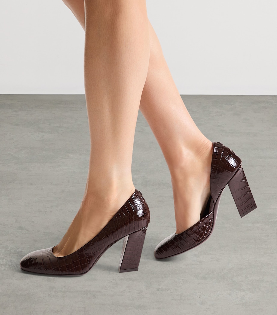 Jimmy Choo Farren 85 Leather Croc-Embossed Pumps Chocolate Image 2