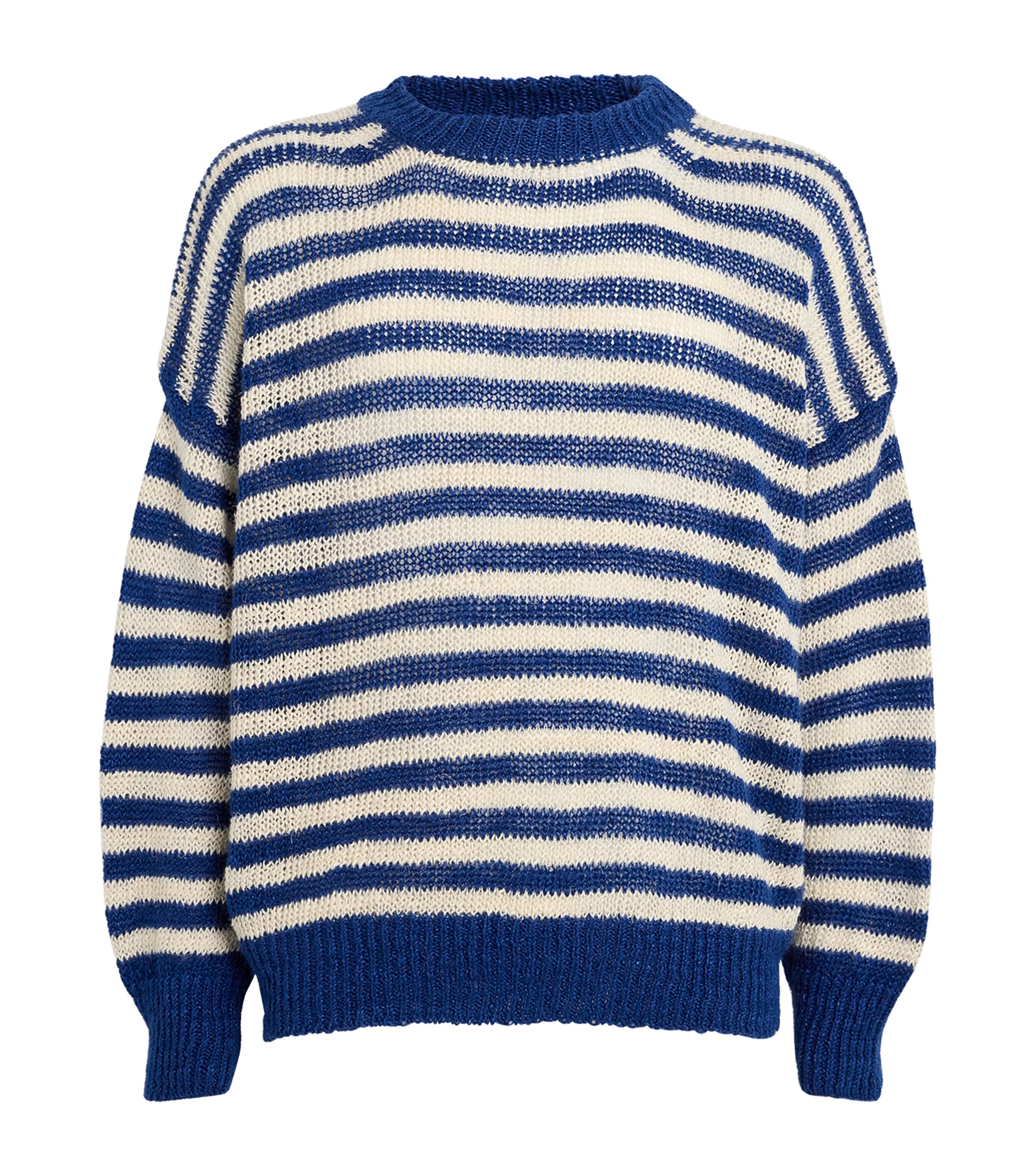 Róhe Mens Linen-Blend Striped Sweater Cobalt/cream Image 1