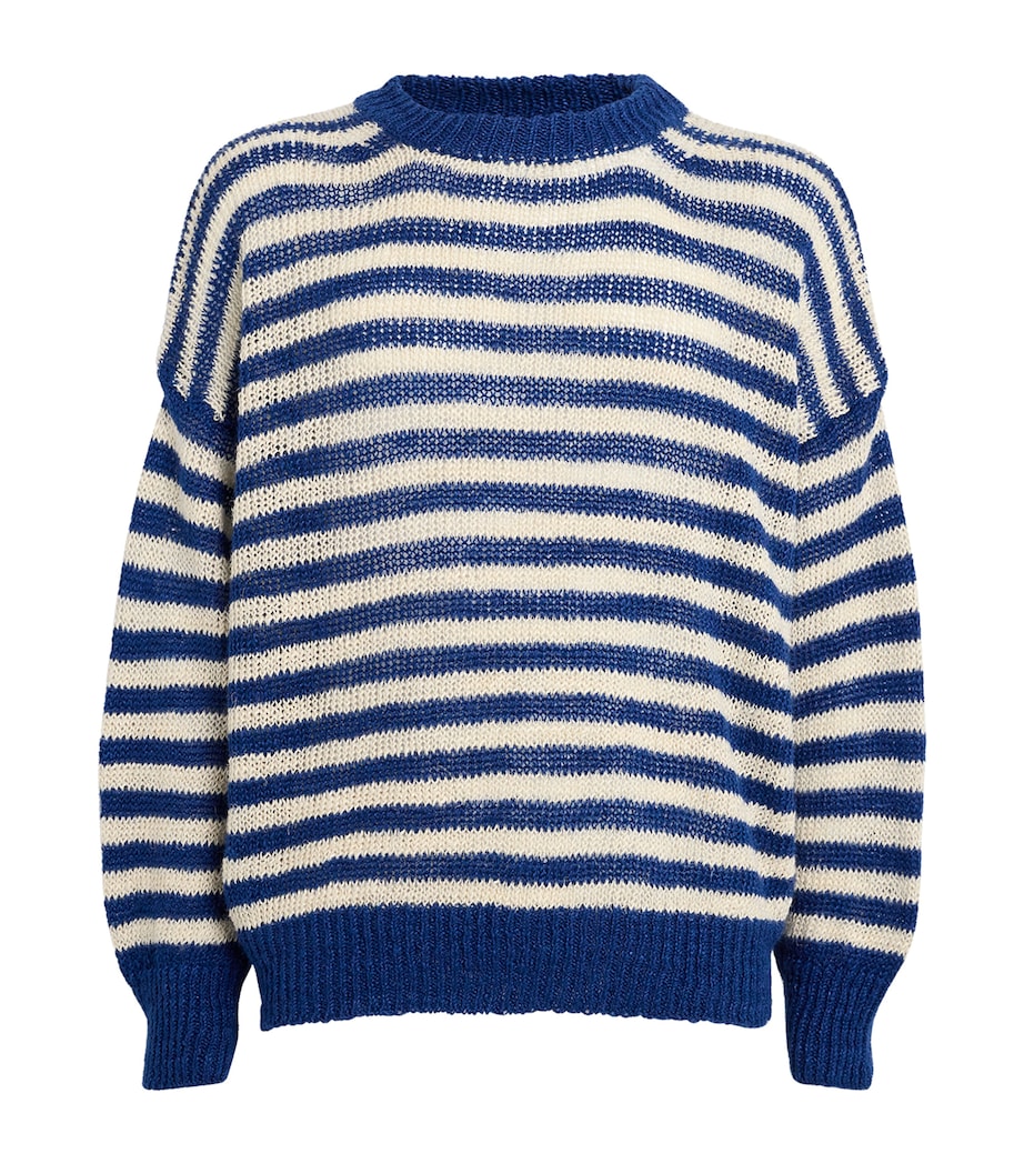 Róhe Mens Linen-Blend Striped Sweater Cobalt/cream Image 1