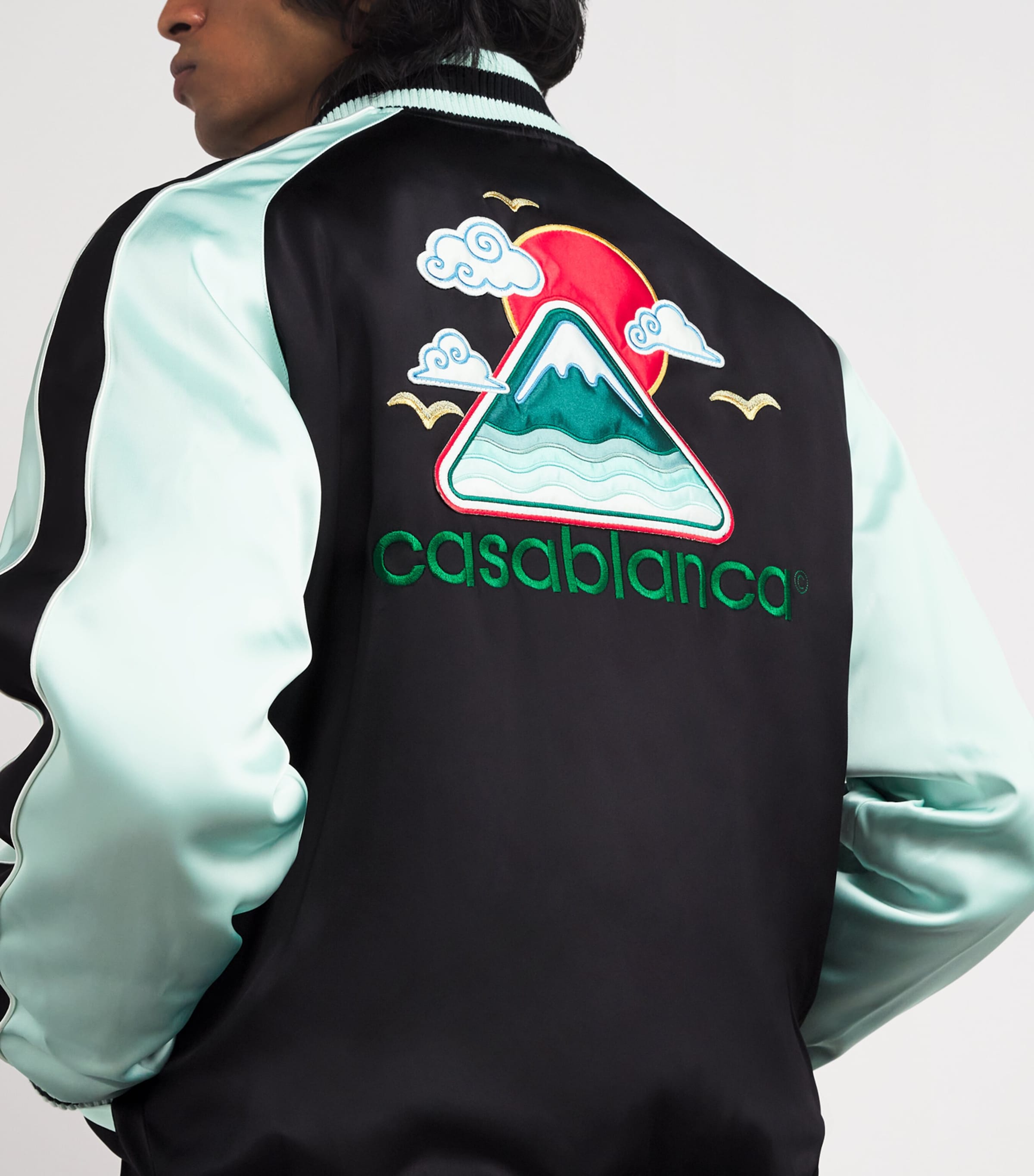 Casablanca Mens Satin Embroidered Bomber Jacket Black Image 3